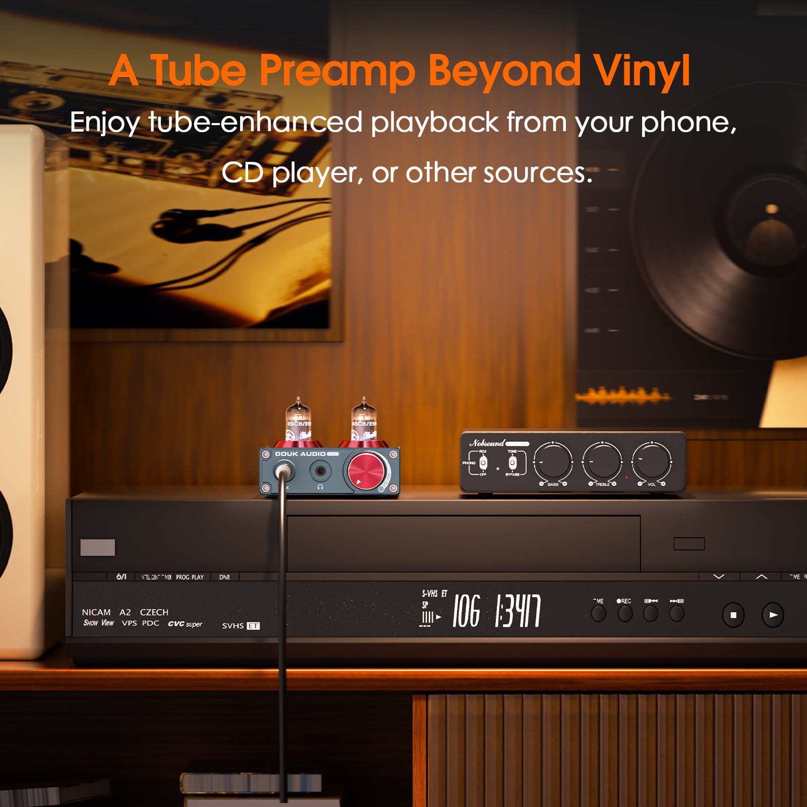 Douk Audio T4 PRO Mini GE5654 Vakuumröhren-Phono-Vorverstärker, Heim-Stereo-Audio-Vorverstärker, Kopfhörerverstärker 
