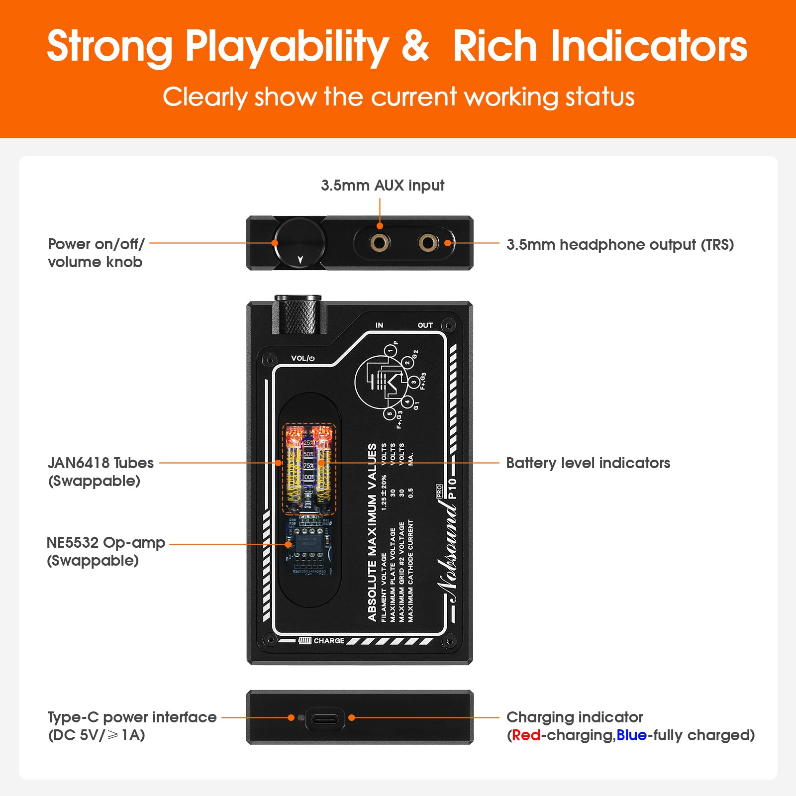 Nobsound P10 PRO HiFi Portable Tube Headphone Amplifier