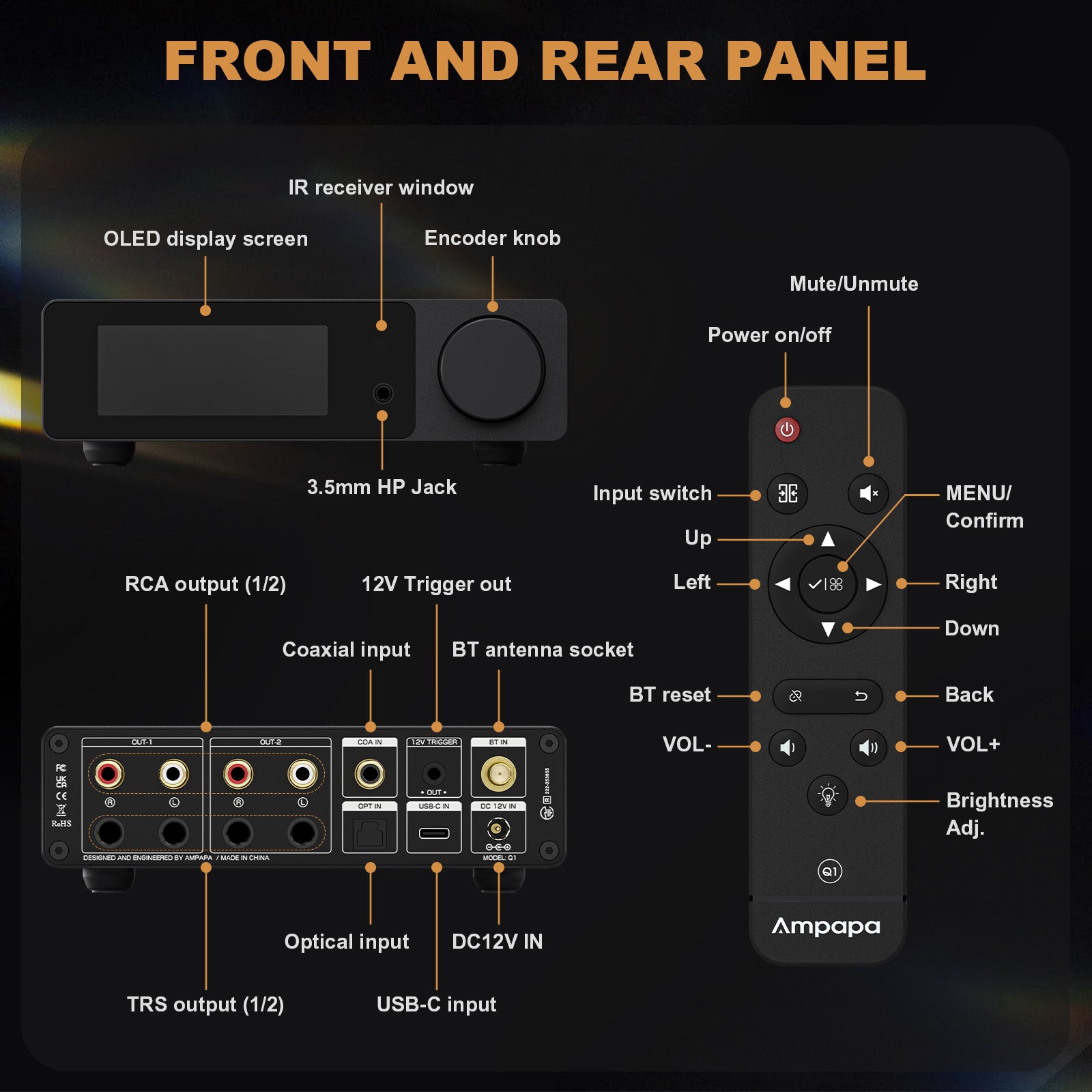 Ampapa Q1 HIFI ESS9039+AK4493 HIFI Desktop DAC [Based on DAC-Q11]
