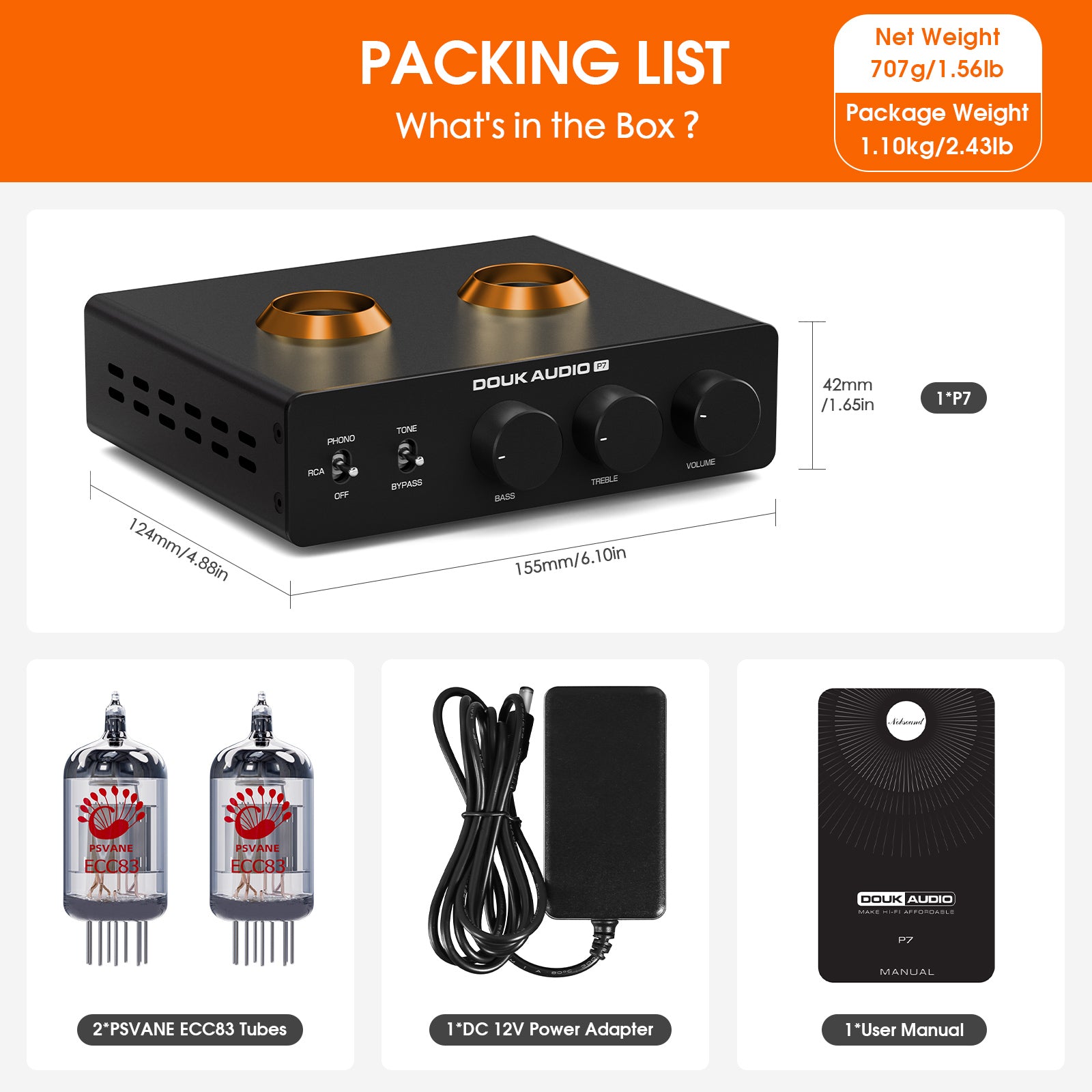 Douk Audio P7 HiFi Tube Phono Preamp with HPF Stereo Audio Pre-Amplifier