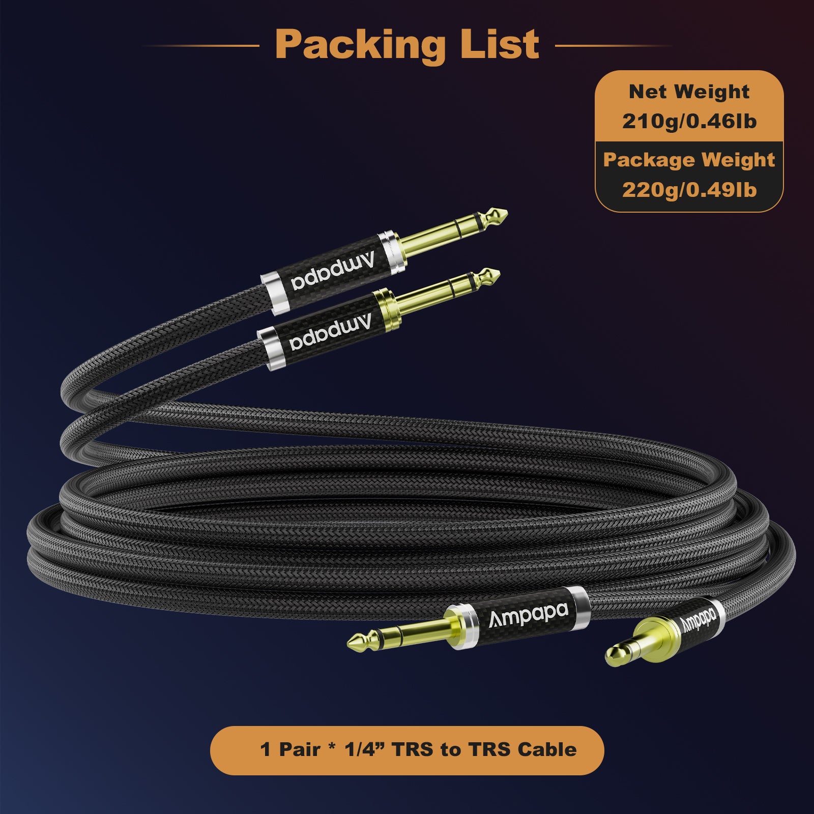 Ampapa 6.35mm TRS HiFi Audio Balanced Cable with Oxygen-free Copper