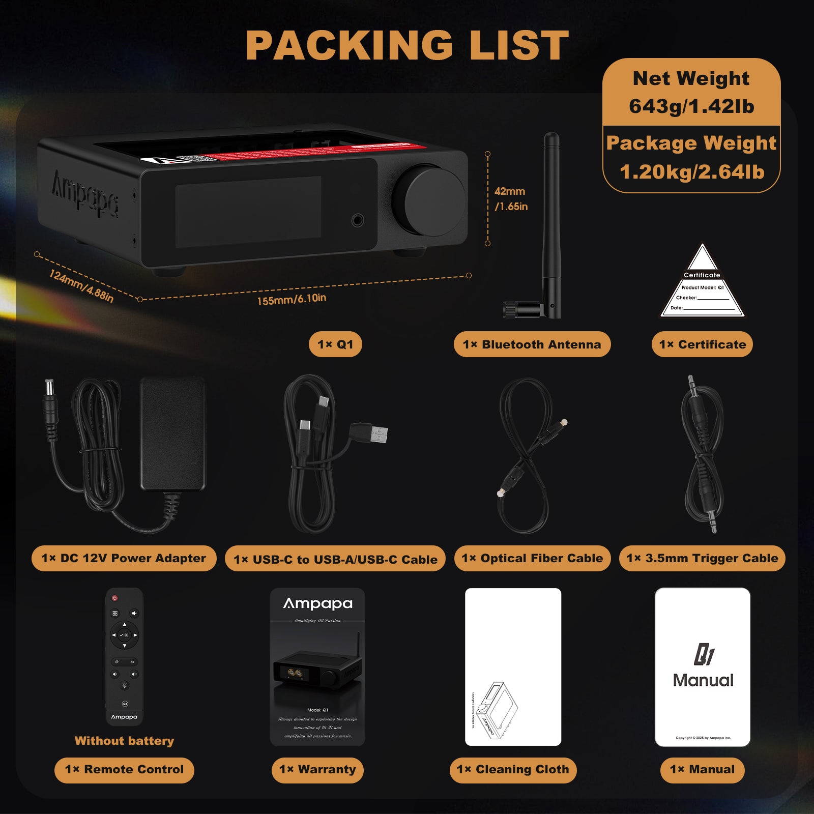 Ampapa Q1 HIFI ESS9039+AK4493 HIFI Desktop DAC [Based on DAC-Q11]
