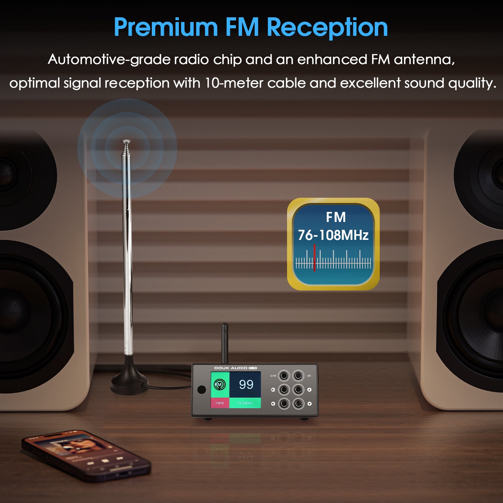 Douk Audio B1FM Mini HiFi Stereo Bluetooth 5.1 Receiver DAC Home Audio Music Player FM Radio