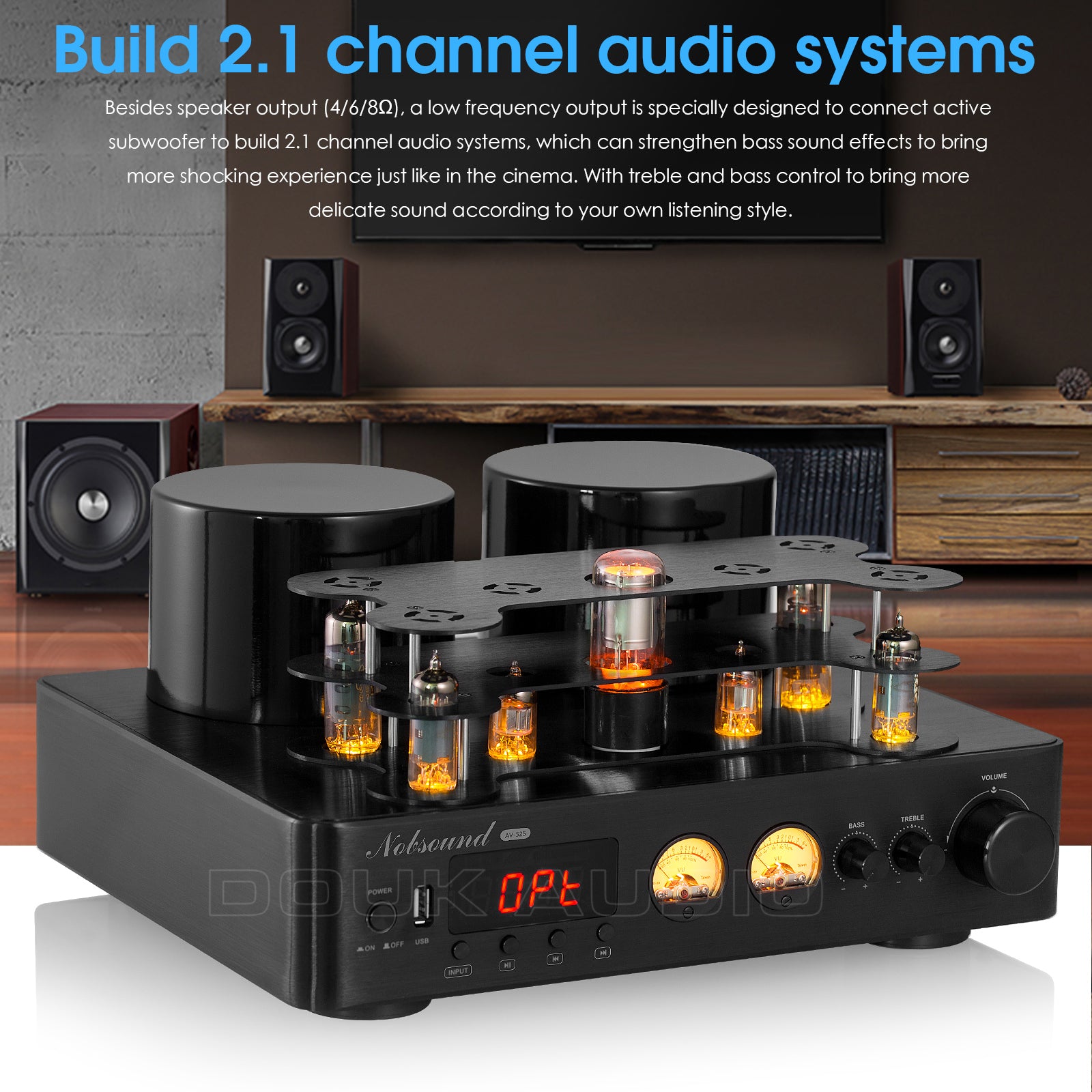 Nobsound AV-525 HiFi Bluetooth 5.0 Vacuum Tube Amplifier Coaxial / Optical Integrated Audio Amp