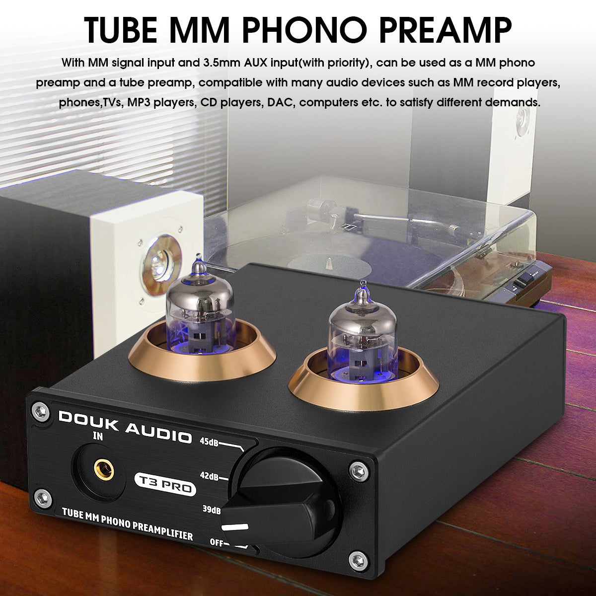 Douk Audio T3 PRO Mini Tube MM Phono Stage Preamp for Home Turntables HiFi Stereo Audio Preamplifier
