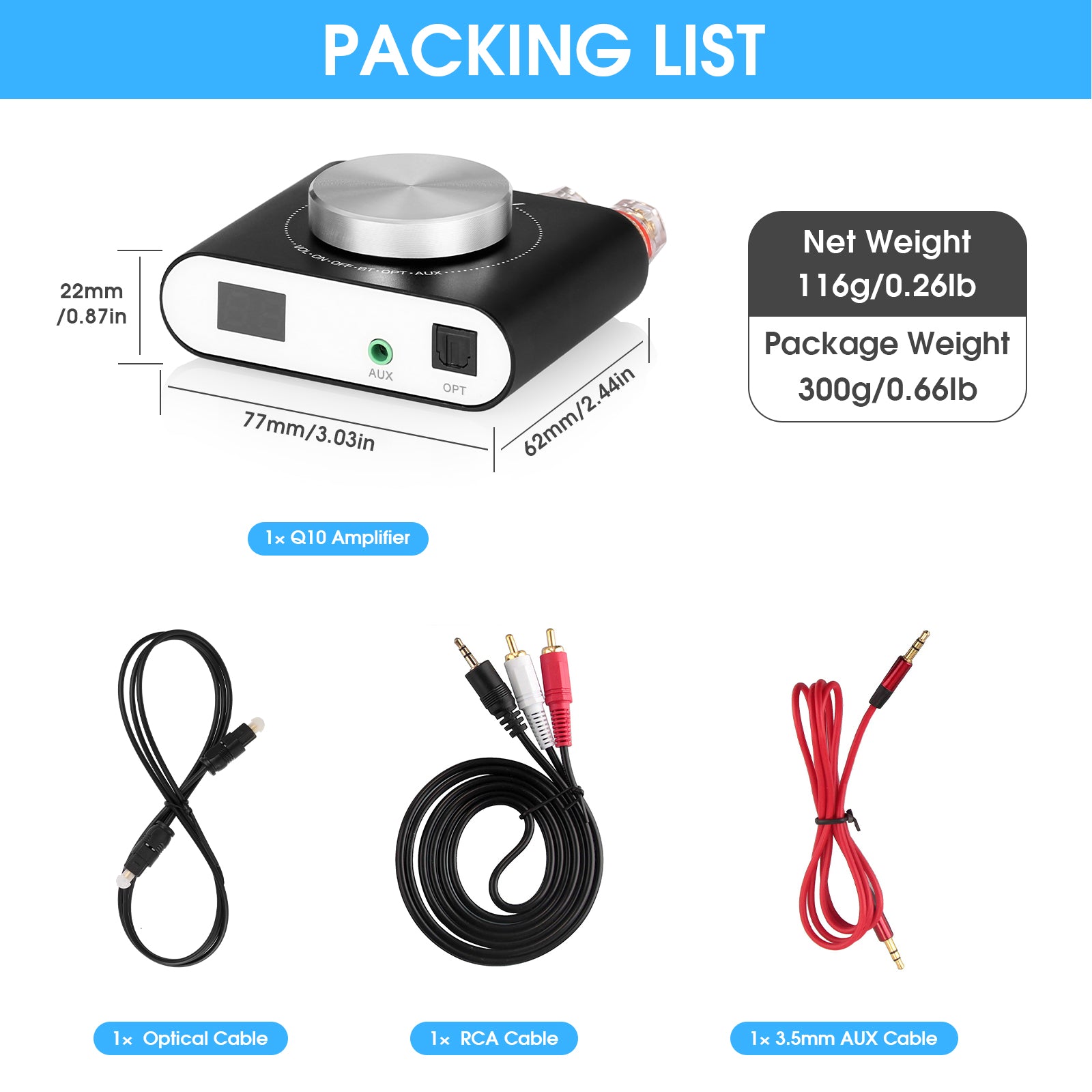 Nobsound Q10 HiFi Bluetooth 5.0 Digital Amplifier Mini AUX/Optical Stereo Audio Power Amp 100W
