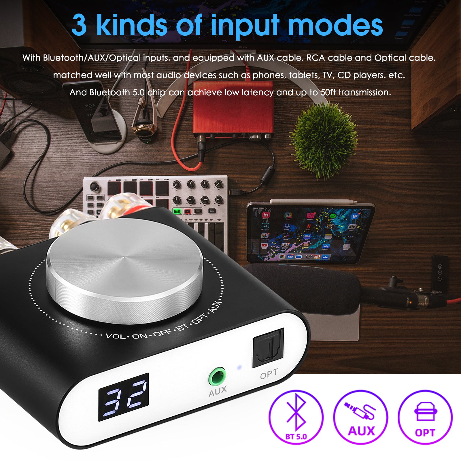 Nobsound Q10 HiFi Bluetooth 5.0 Digital Amplifier Mini AUX/Optical Stereo Audio Power Amp 100W