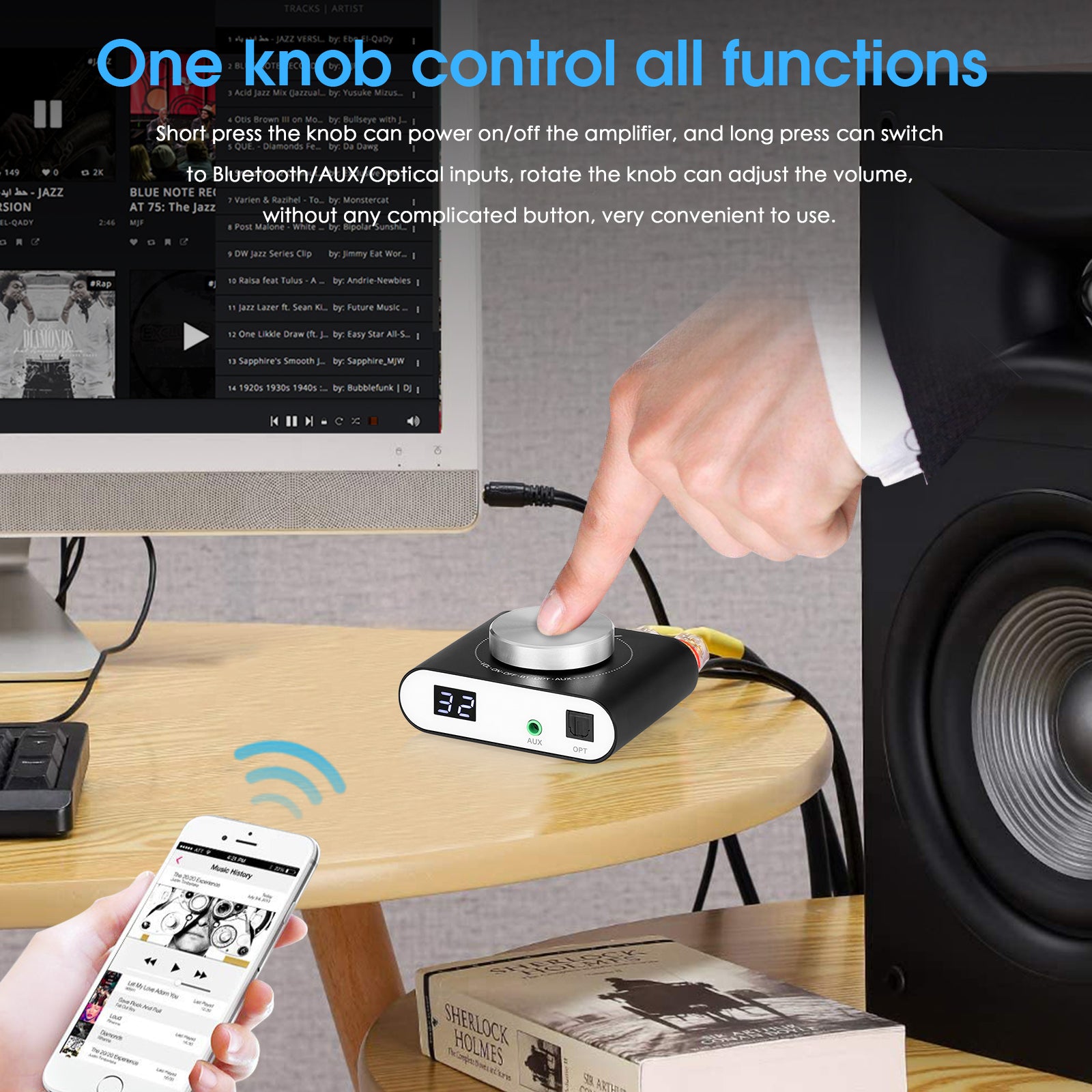 Nobsound Q10 HiFi Bluetooth 5.0 Digital Amplifier Mini AUX/Optical Stereo Audio Power Amp 100W
