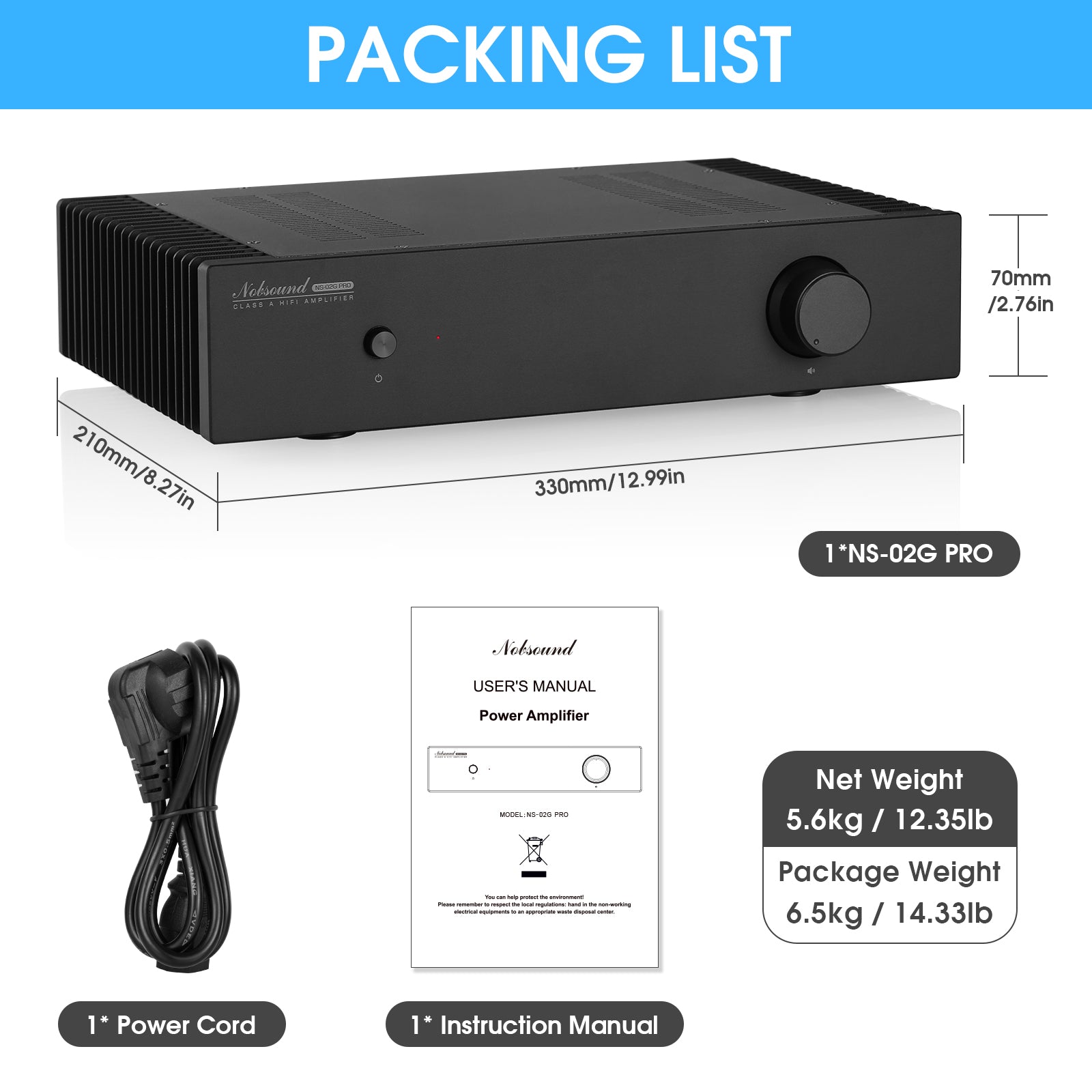 Nobsound NS-02G PRO HiFi Single-Ended Class A Stereo Amplifier