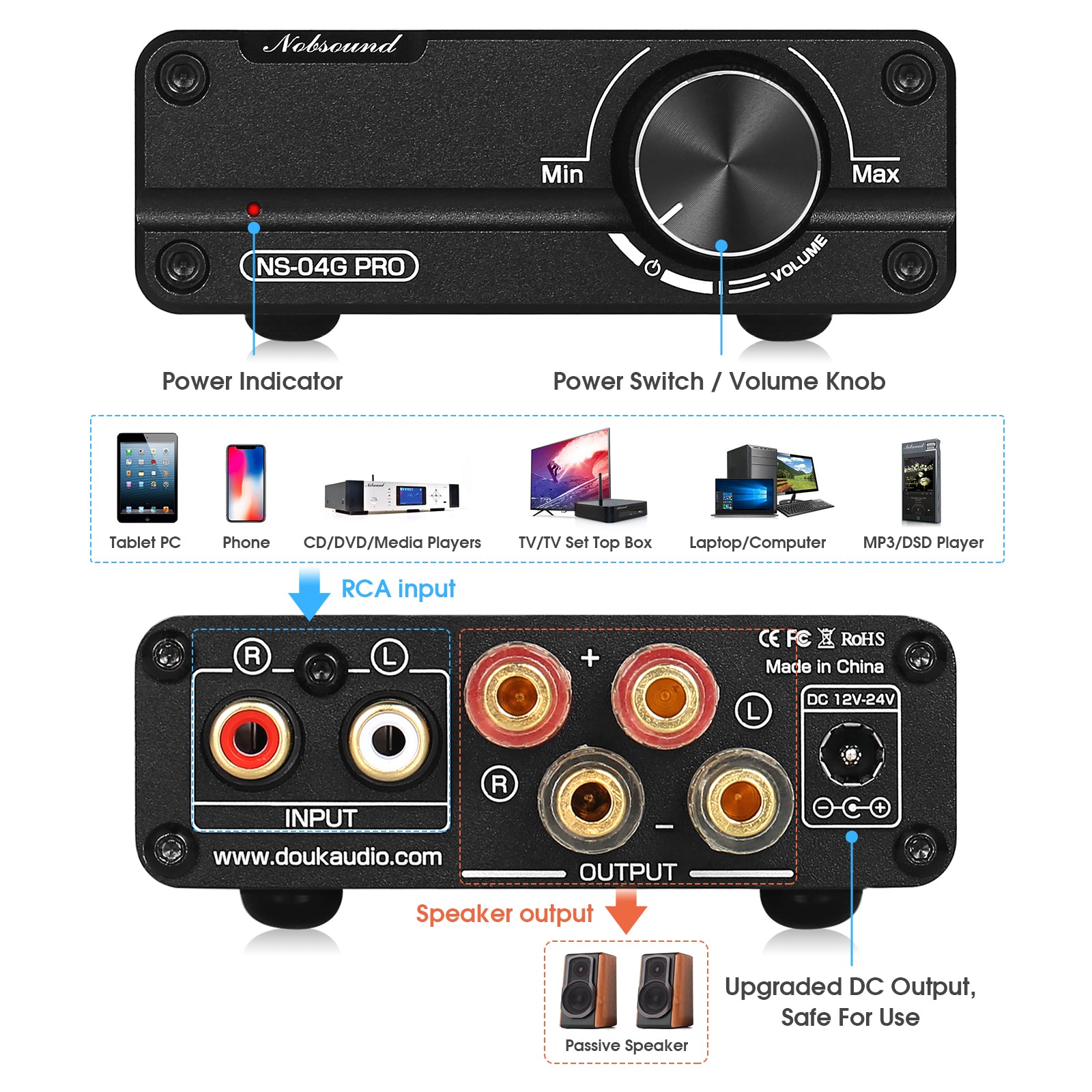 Nobsound NS-04G PRO HiFi 2.0 Channel Digital Amplifier Mini Home Stereo Audio Amp 100W×2