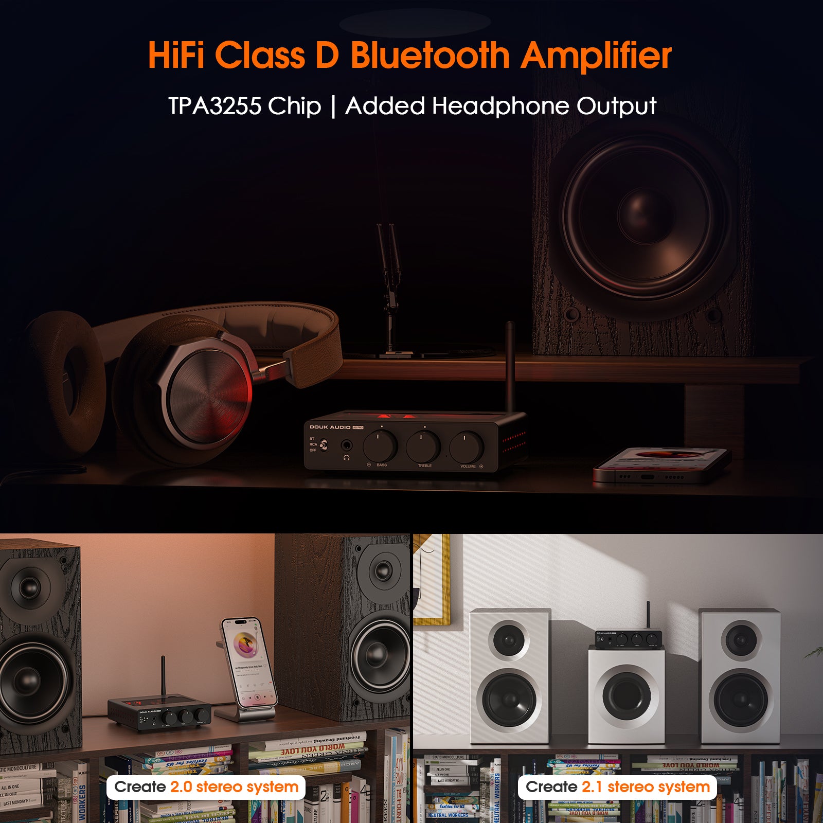 Douk Audio A5 PRO TPA3255 Bluetooth Amplifier HiFi Class D Stereo Audio Amp