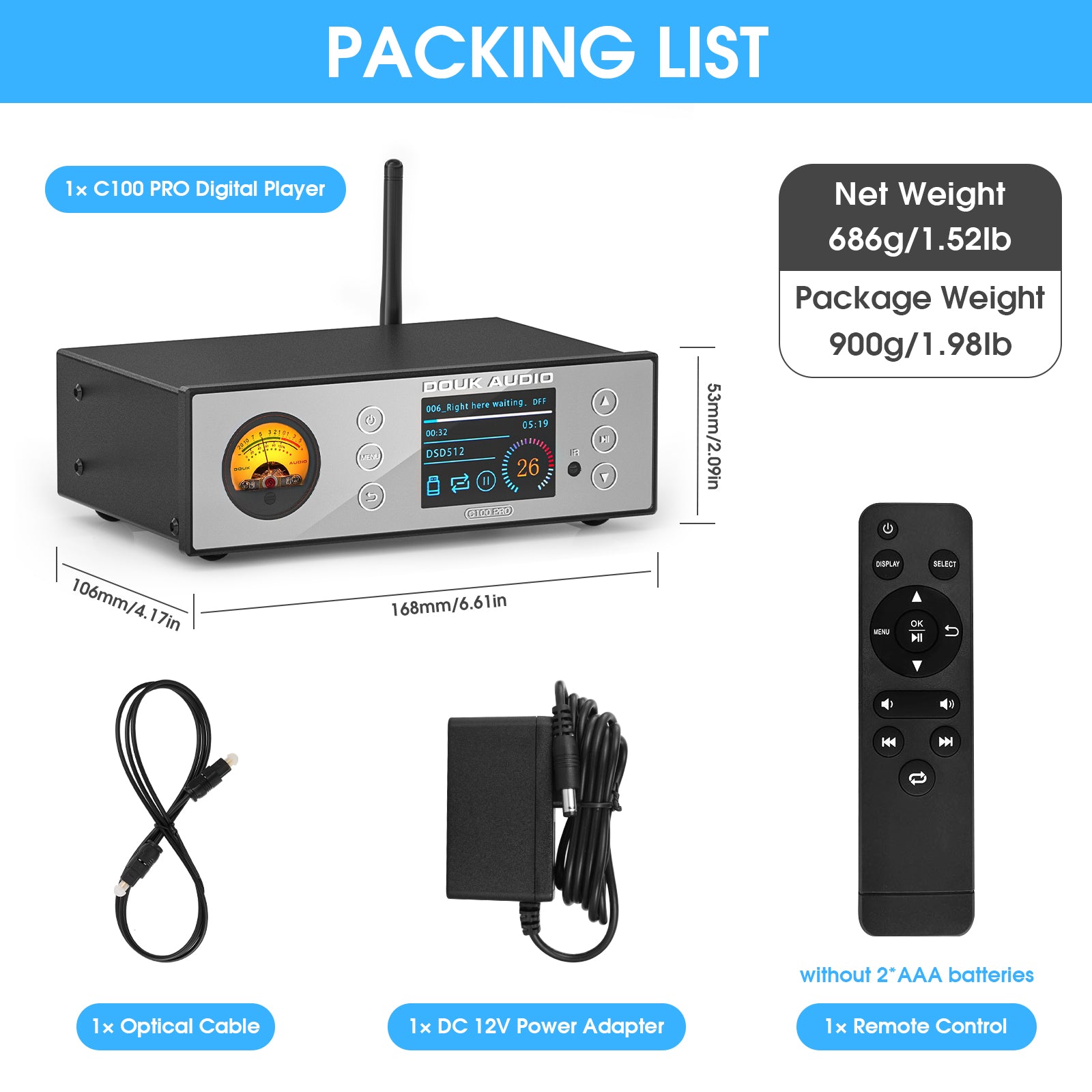 Douk Audio C100 PRO Mini Digital Audio player Hi-res Music Streamer Preamp 384K DSD