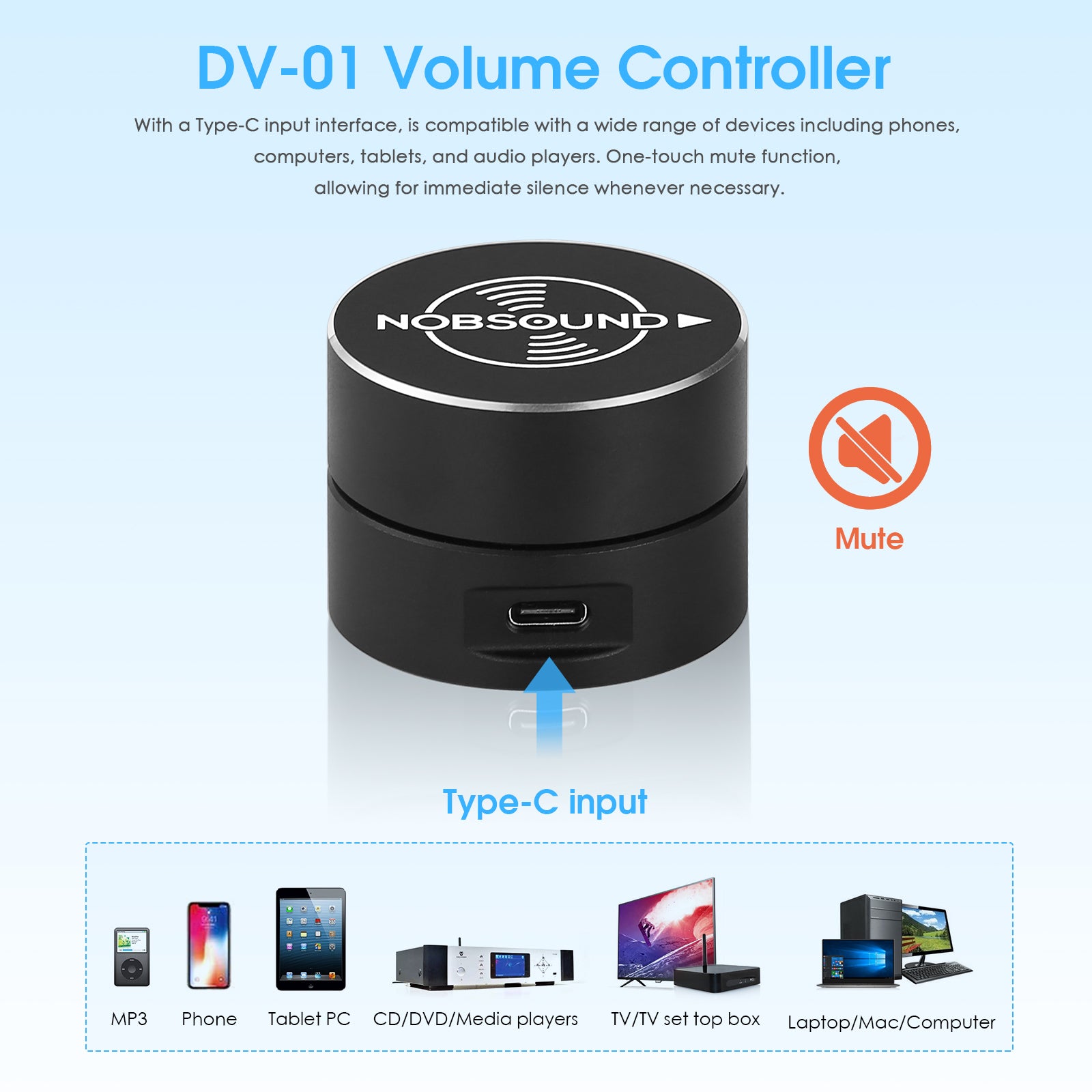 Nobsound MV-01/DV-01 Passive Volume Controller Knob for PC Amplifier Speaker Line Audio Adjuster BOX with LED Light