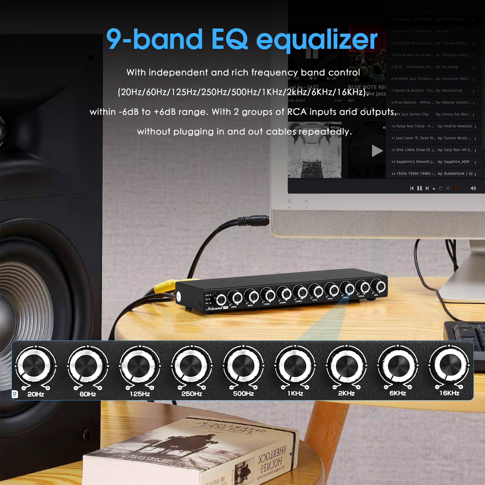 Nobsound EQ9 HiFi 9-Band Stereo EQ Preamp Analog Equalizer Audio Processor for Home/Car