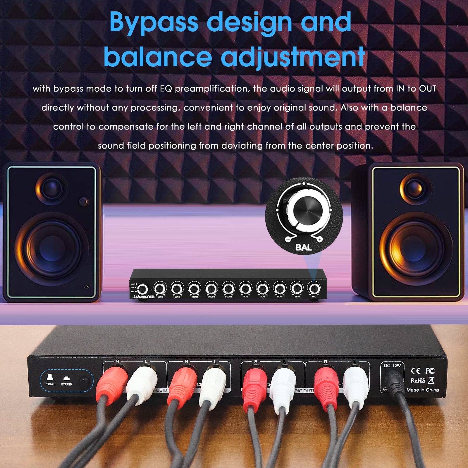 Nobsound EQ9 HiFi 9-Band Stereo EQ Preamp Analog Equalizer Audio Processor for Home/Car