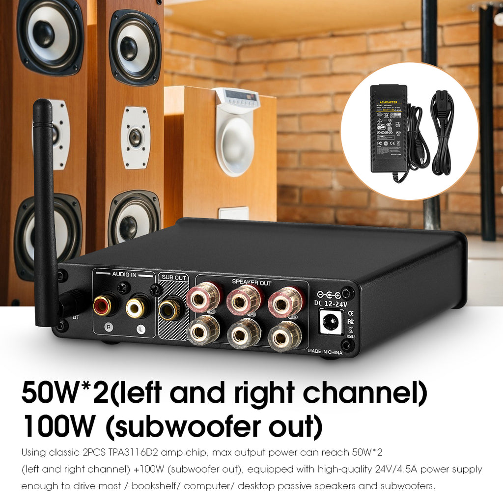 Stereo amp best sale with sub out