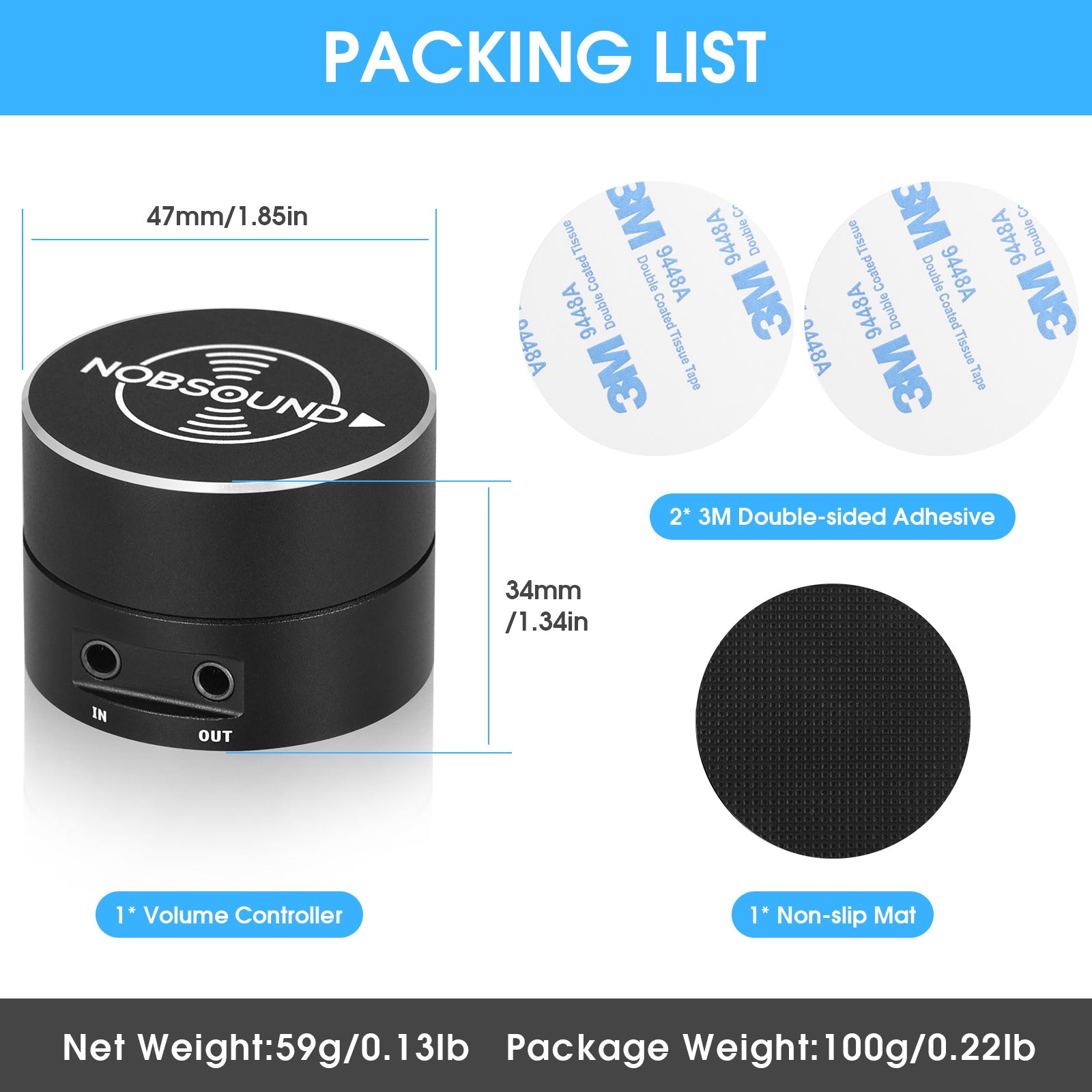 Nobsound MV-01/DV-01 Passive Volume Controller Knob for PC Amplifier Speaker Line Audio Adjuster BOX with LED Light