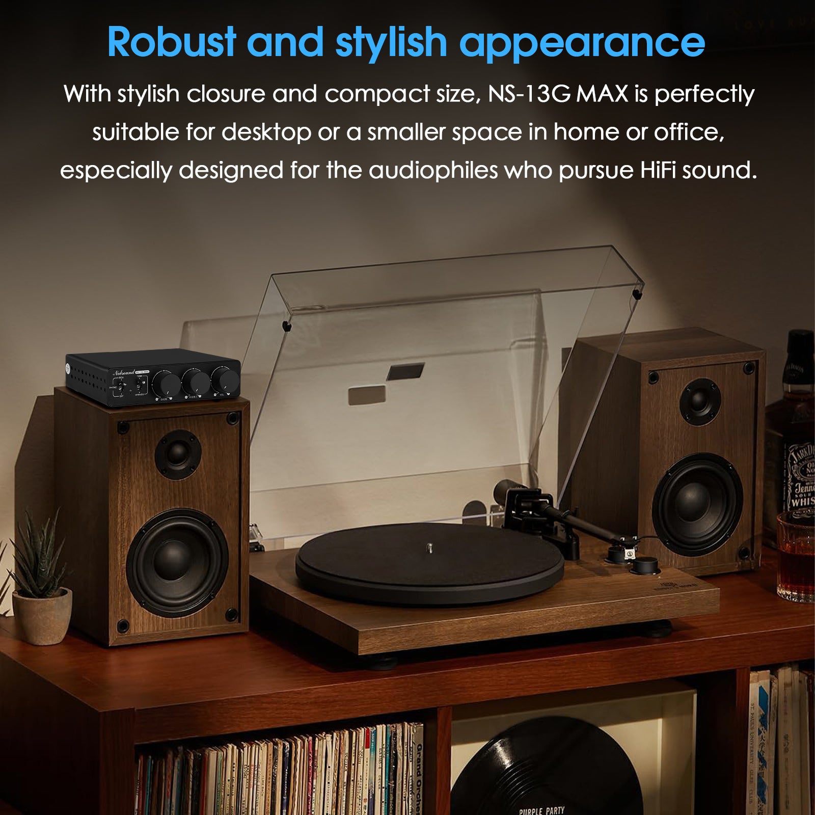Douk Audio NS-13G MAX HiFi Mini 2-Channel Stereo Audio Amplifier Class D Power Amp with Phono 300W*2