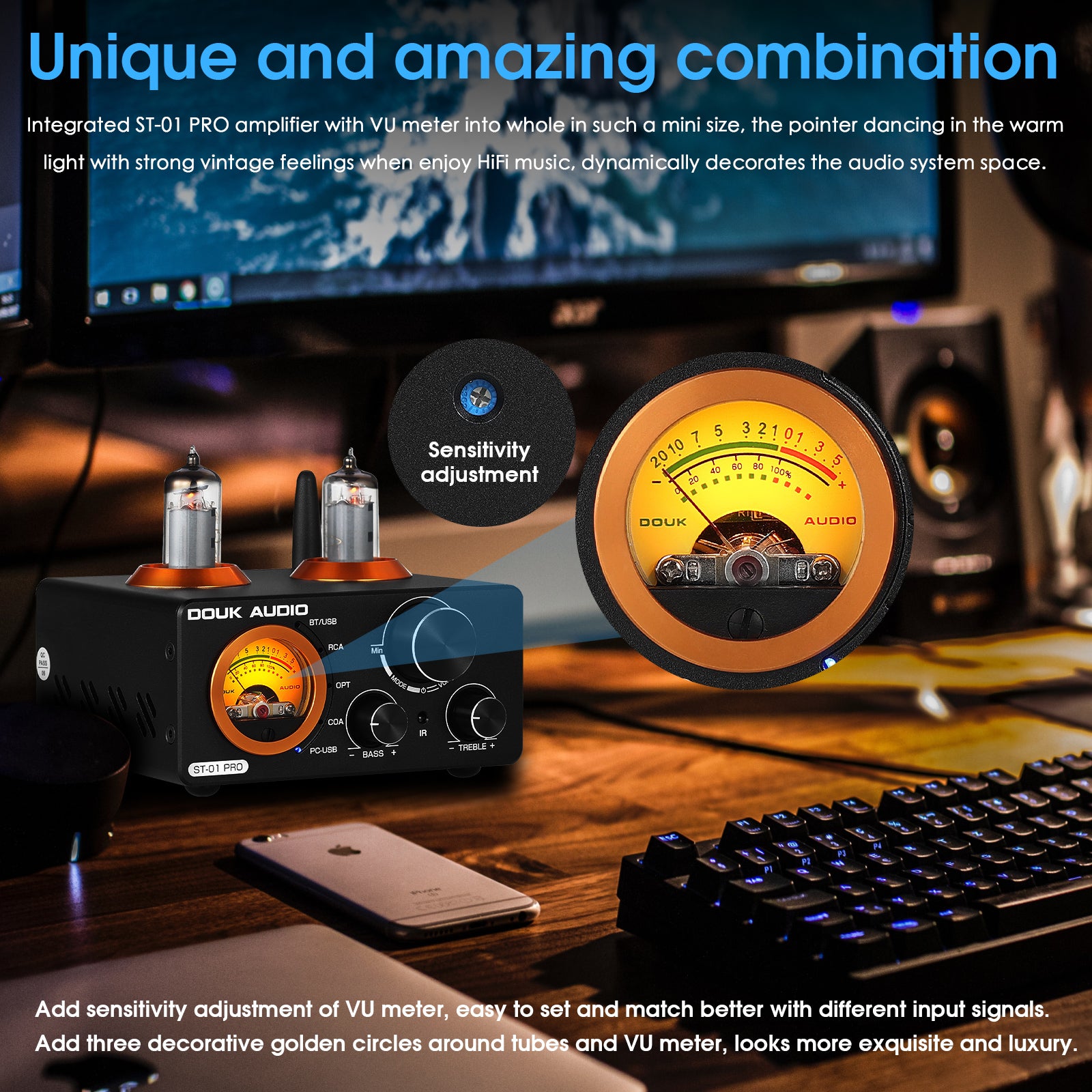 Douk Audio ST-01 PRO HiFi Bluetooth 5.0 Tube Amplifier USB DAC COAX/OPT Digital Audio Amp w/VU Meter