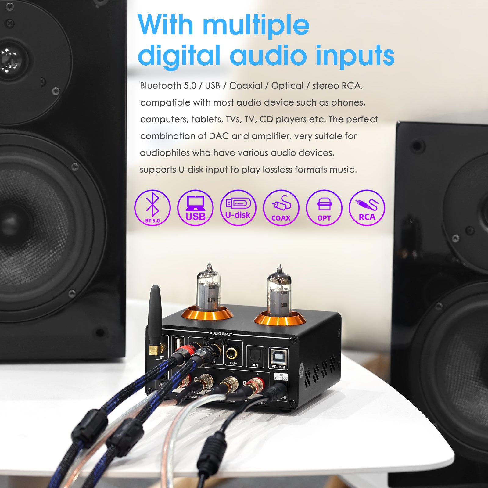 Douk Audio ST-01 PRO HiFi Bluetooth 5.0 Tube Amplifier USB DAC COAX/OPT Digital Audio Amp w/VU Meter
