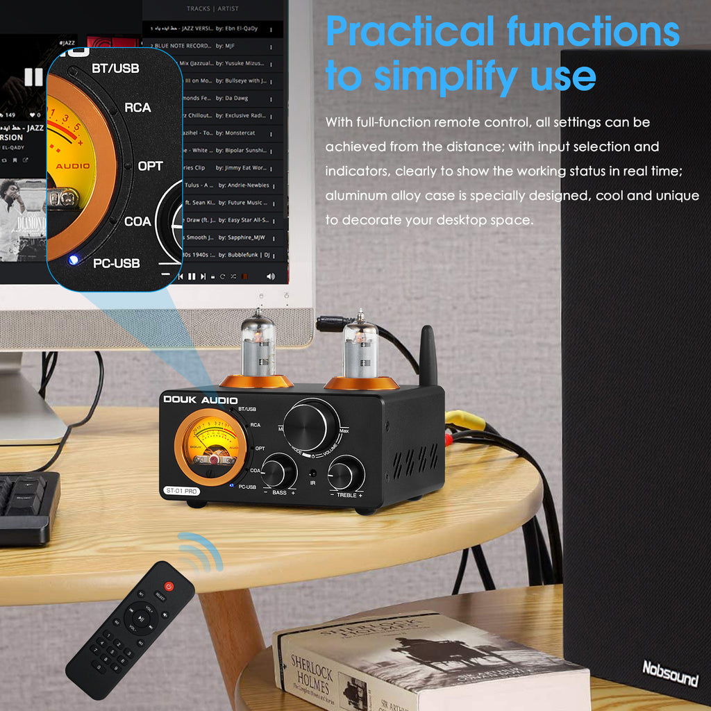 Douk Audio|ST-01 HiFi Bluetooth5.0|Tube Amplifier USB DAC COAX/OPT Digital Audio  Amp w/VU Meter– doukaudio