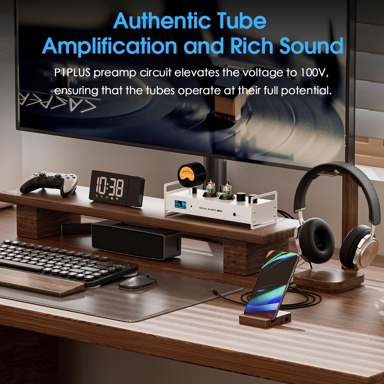 Douk Audio P1PLUS Bluetooth Tube Preamp USB DAC Headphone Amp w/VU Meter DSD256