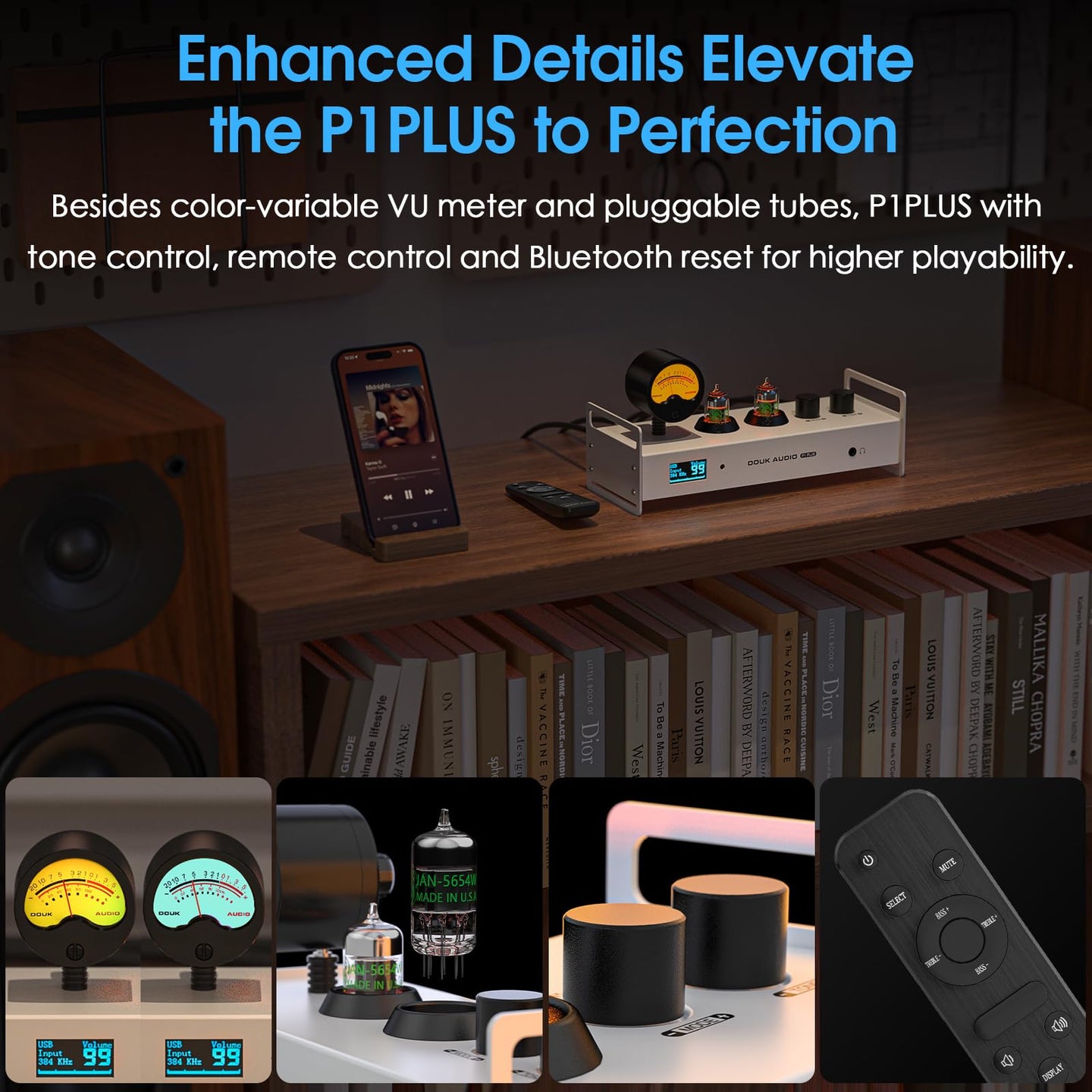 Douk Audio P1PLUS Bluetooth Tube Preamp USB DAC Headphone Amp w/VU Met