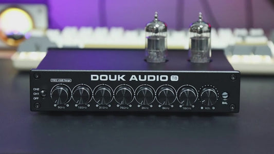 [Verbessert] Douk Audio T8PRO 7-Band-EQ Tube Preamp Equalizer XLR-Vorverstärker mit Klangregelung für Heimlautsprecher