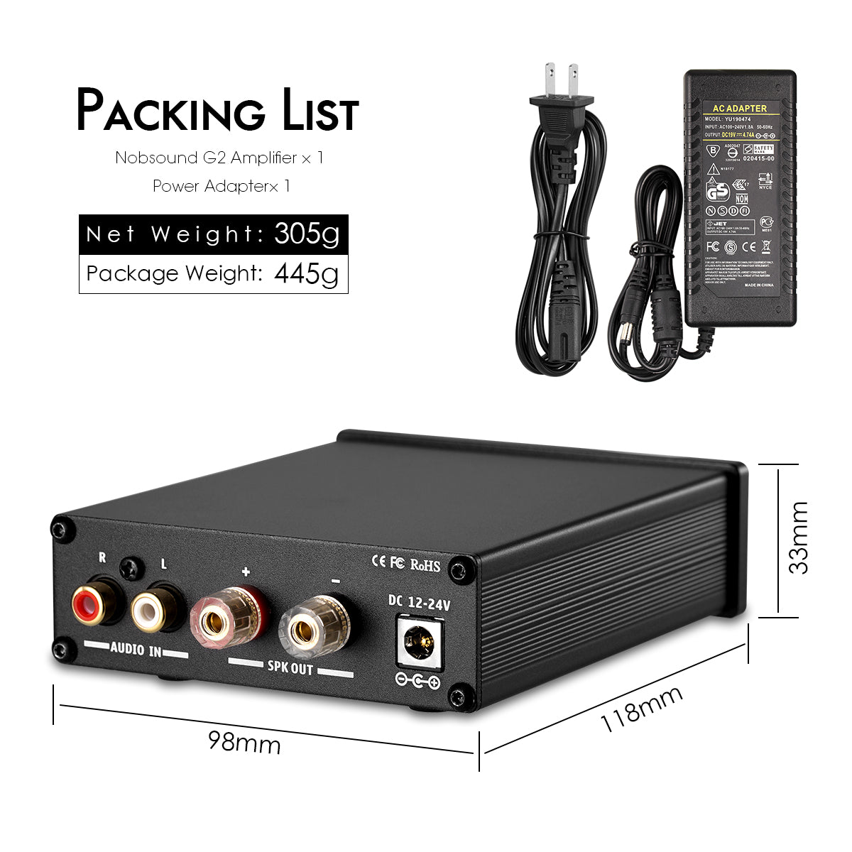 Nobsound G2 Mini 100 W Monokanal-Digitalverstärker Subwoofer/Vollfrequenz-Leistungsverstärker für Heimstereoanlagen 