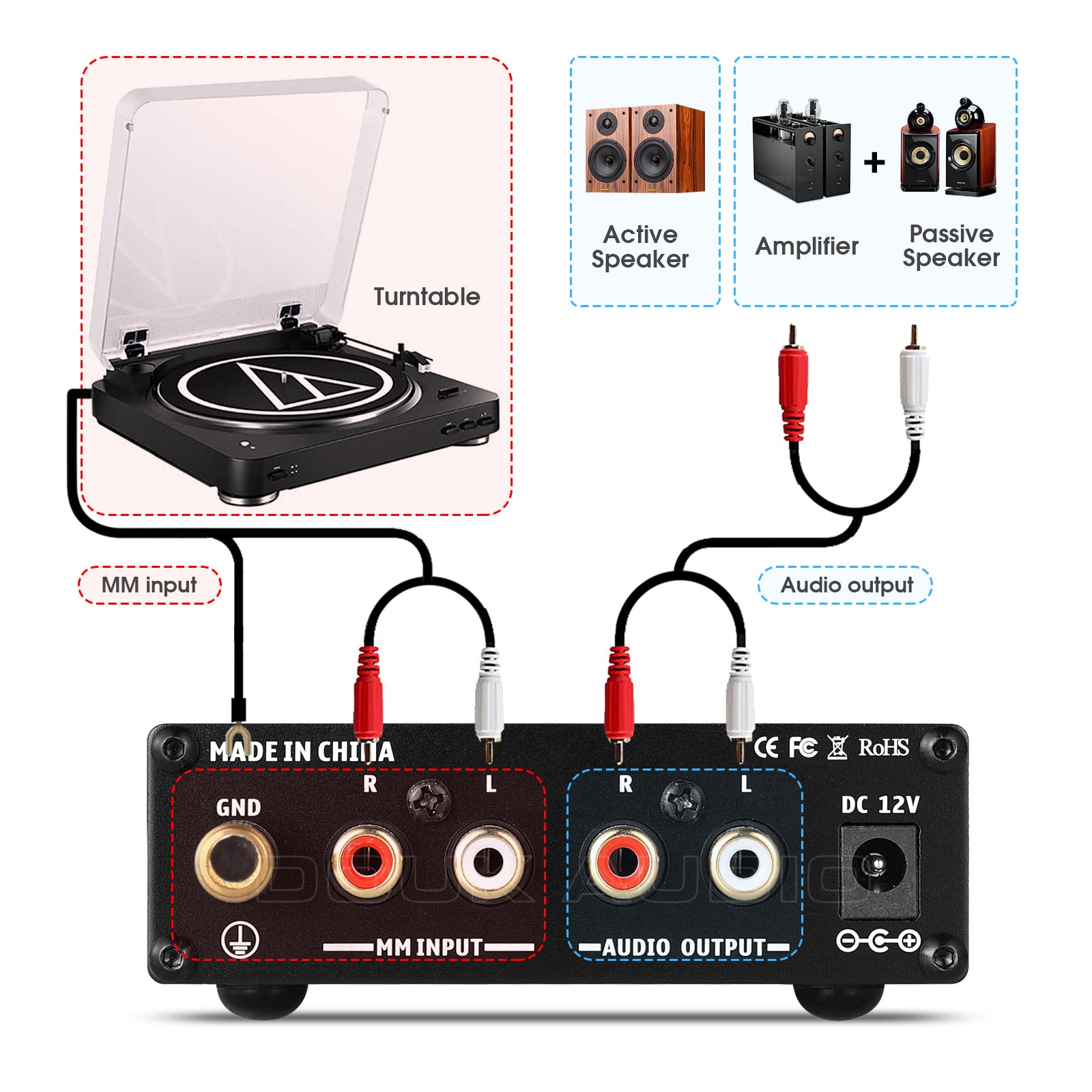 Nobsound T3 MM Phono Preamp for Record Player HiFi Home Turntable Pre-Amplifier