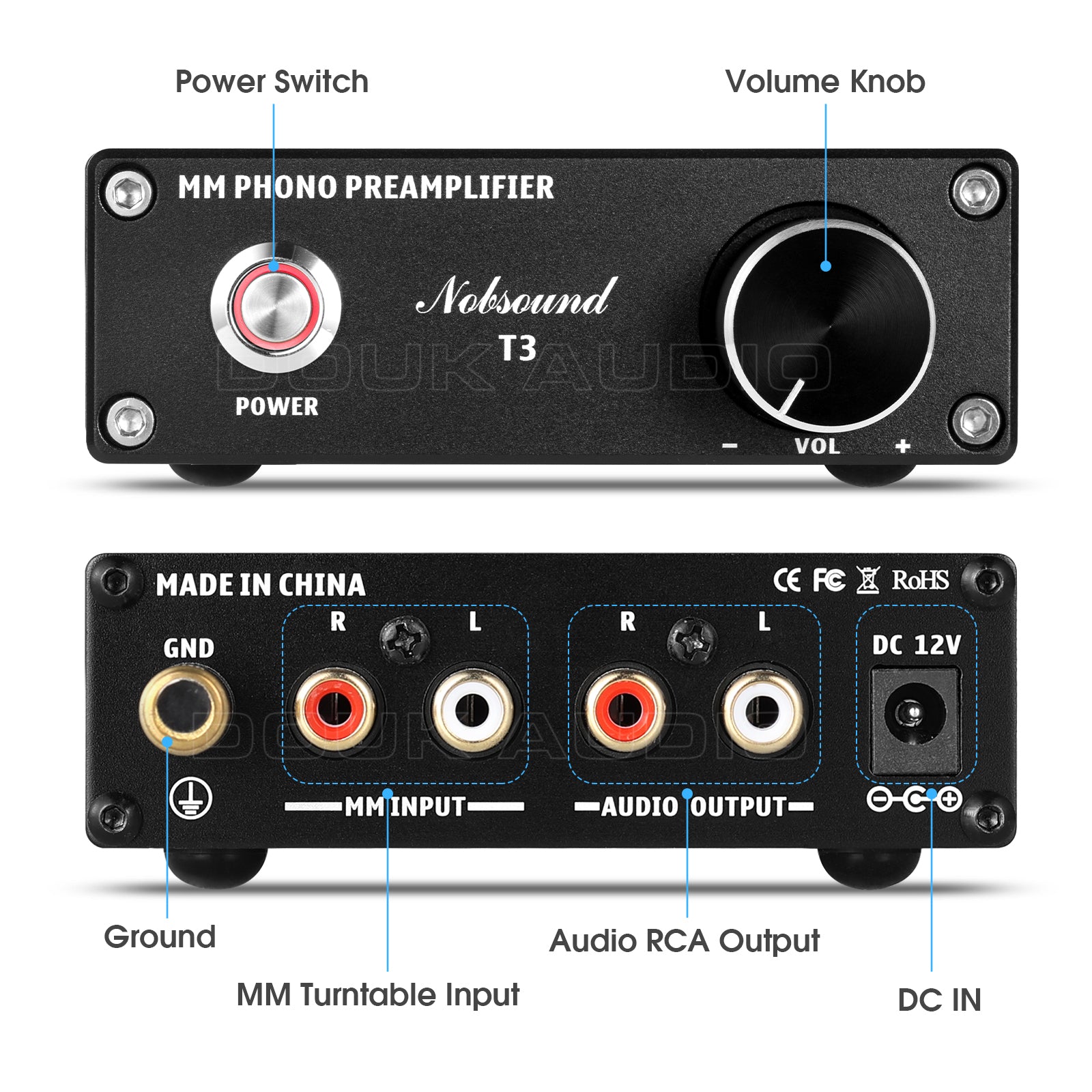 Nobsound T3 MM Phono Preamp for Record Player HiFi Home Turntable Pre-Amplifier
