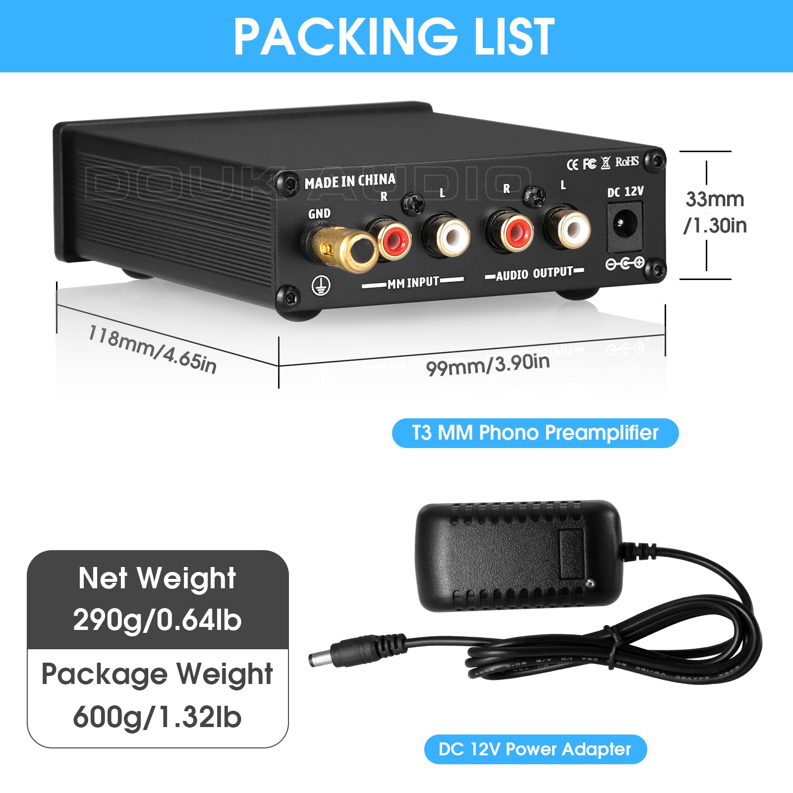 Nobsound T3 MM Phono Preamp for Record Player HiFi Home Turntable Pre-Amplifier