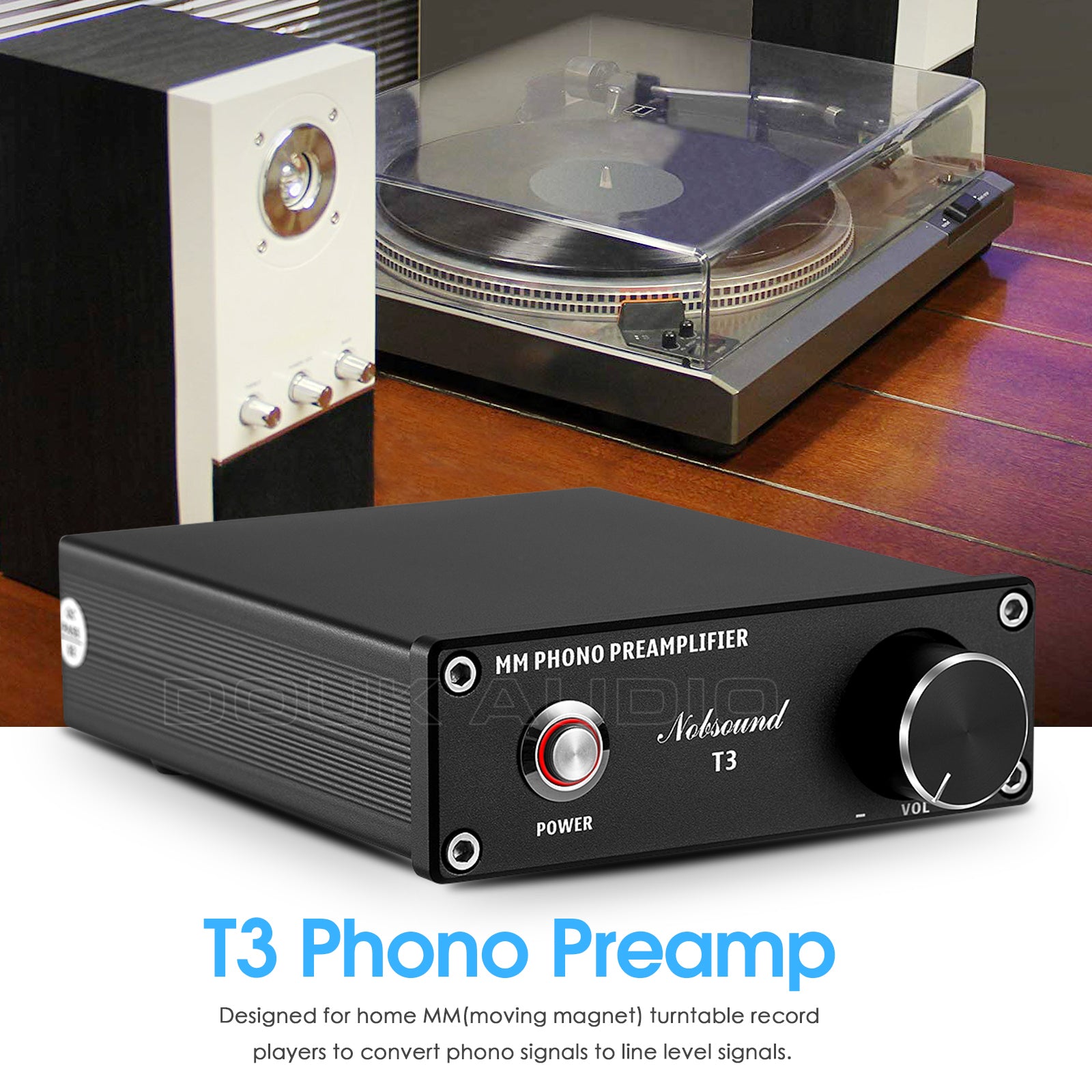 Nobsound T3 MM Phono Preamp for Record Player HiFi Home Turntable Pre-Amplifier