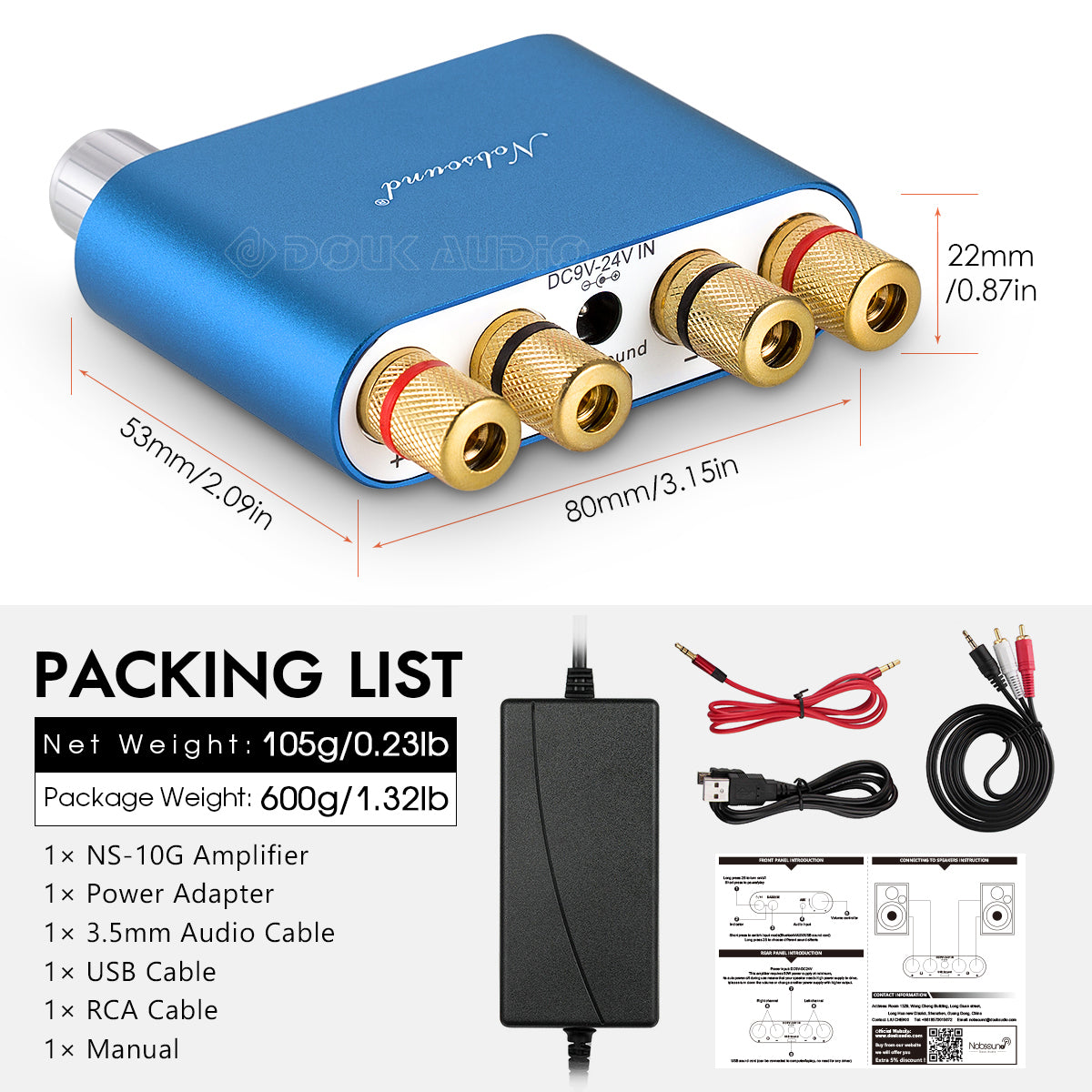 Nobsound NS-10G Mini Bluetooth 5.0 Digitalverstärker HiFi Stereo Audio Bassverstärker 50W + 50W 