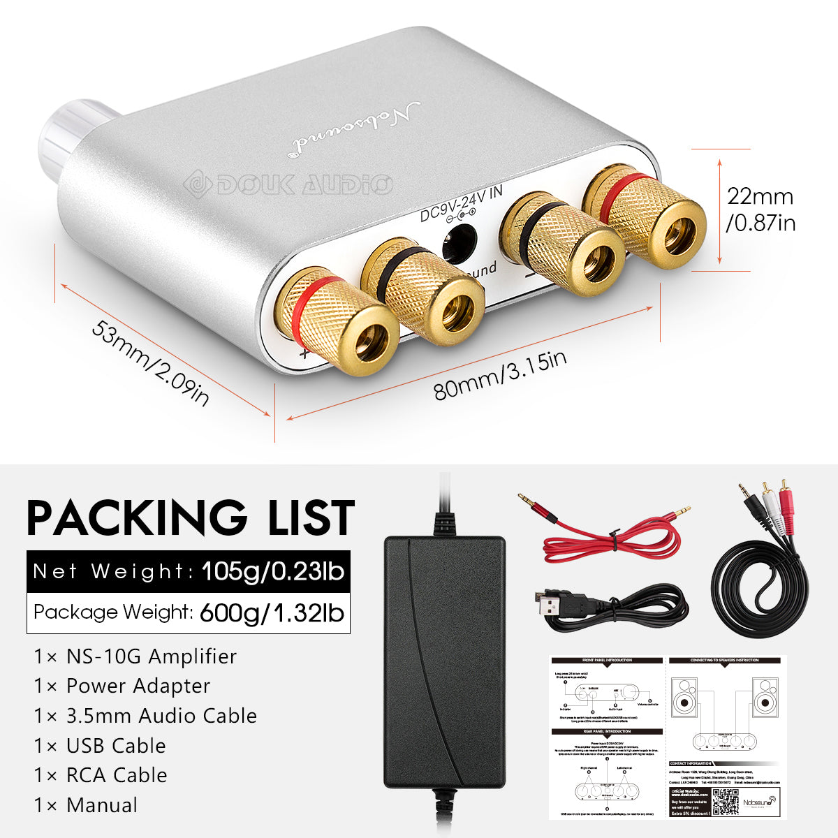 Nobsound NS-10G Mini Bluetooth 5.0 Digitalverstärker HiFi Stereo Audio Bassverstärker 50W + 50W 