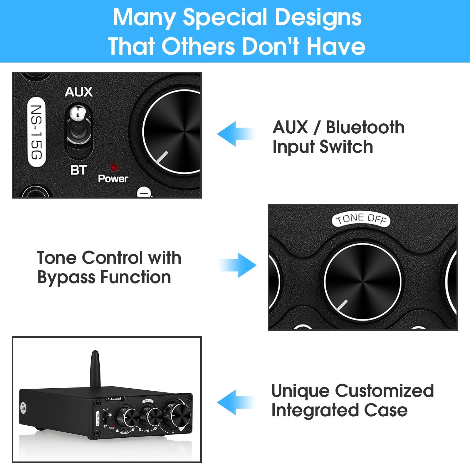 Nobsound NS-15G Mini Bluetooth 5.0 Digital Amplifier Receiver TPA3116 Stereo Audio Amp 100W+100W