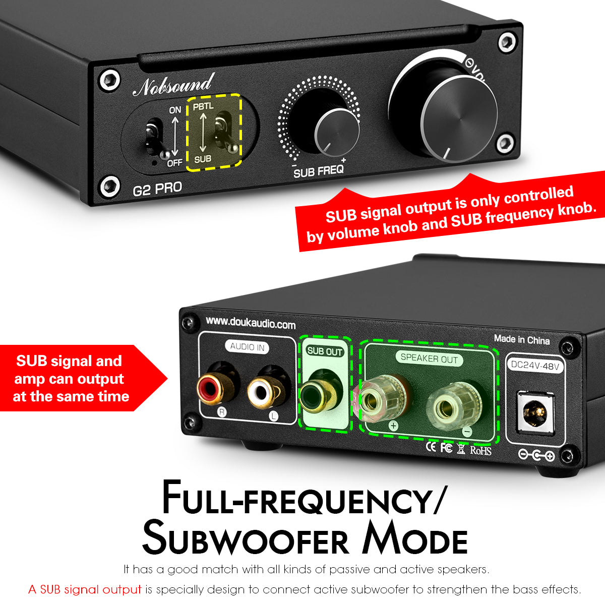 Nobsound G2 PRO Mini 300W Mono Digital Power Amplifier Subwoofer/Full-Frequency Home Audio Amp