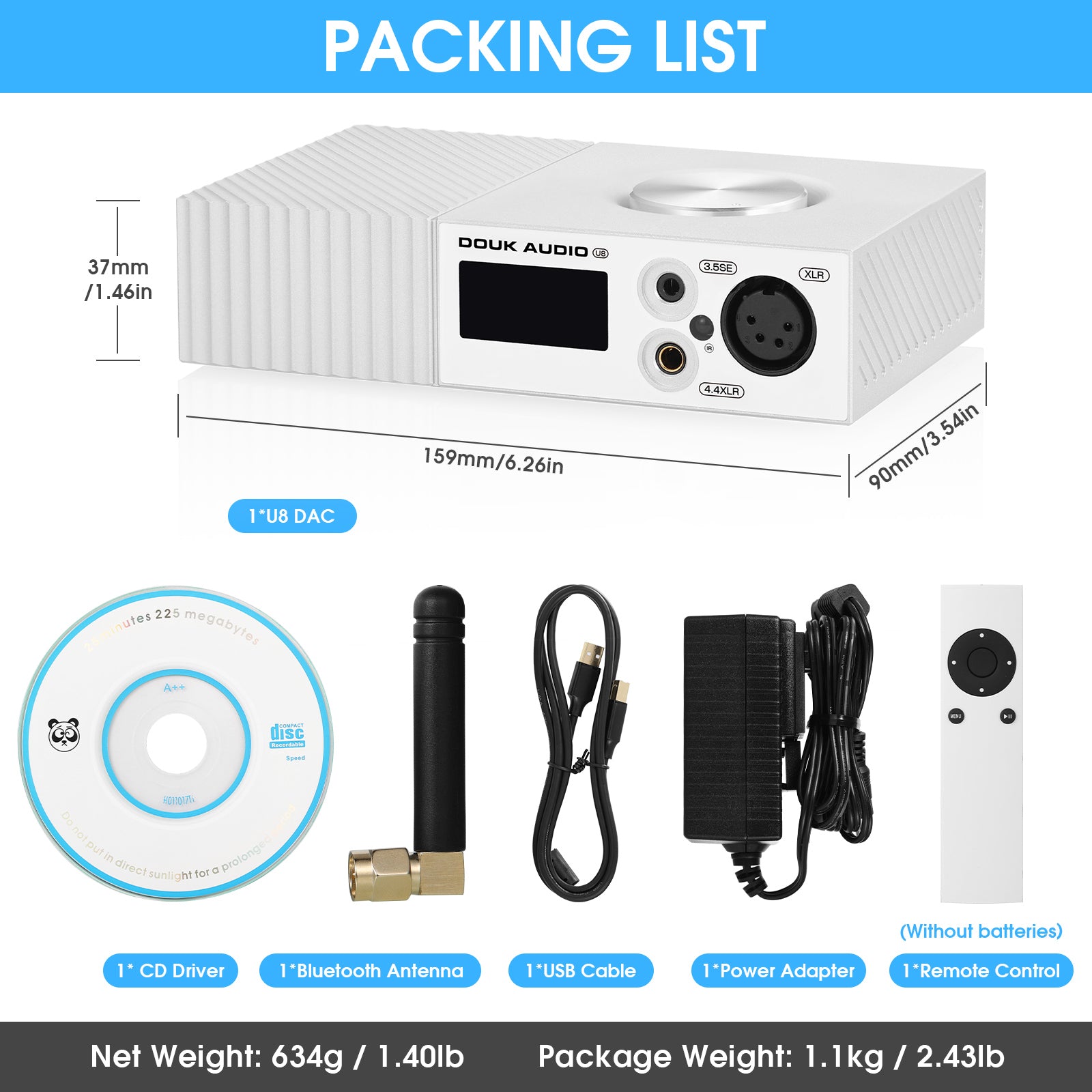 Douk Audio U8 HiFi Daul ES9038Q2M Bluetooth 5.0 Full Balanced Decoder XMOS USB DAC Amp DSD512 LDAC
