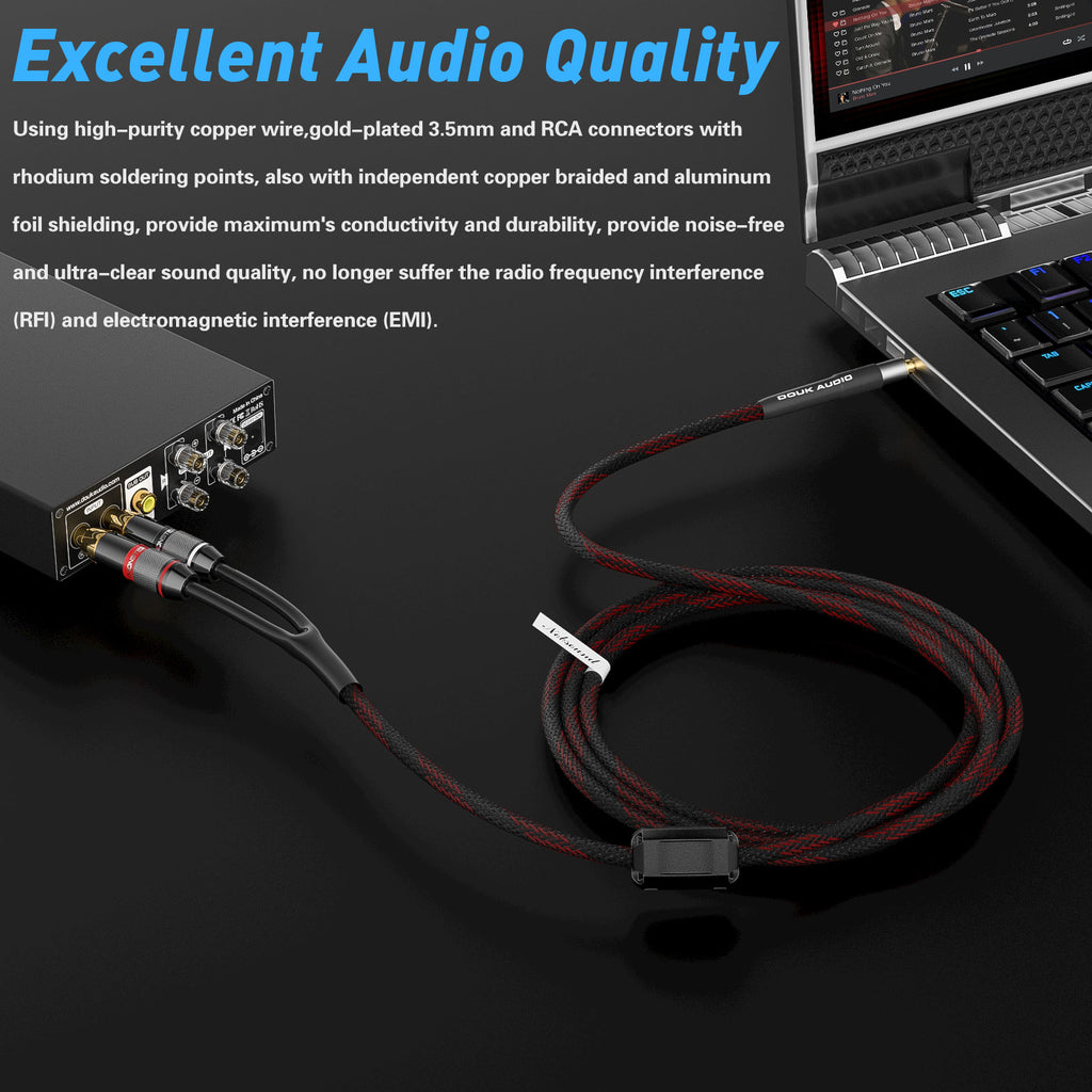 JORZOR Audiophile HiFi OFC Audio Cable 3.5mm Male to 2 RCA Male Audio Cable  for Connects a Smartphone, Tablet, or MP3 Player to a Speaker or Other