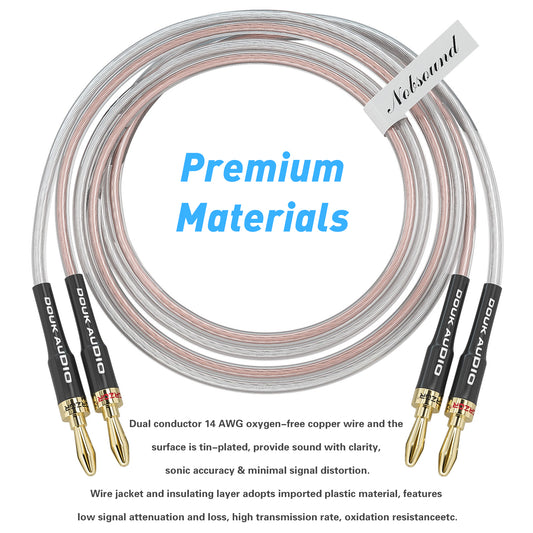 Douk Audio 14AWG OFC-Kupfer-Lautsprecherkabel mit vergoldeten Bananensteckern 