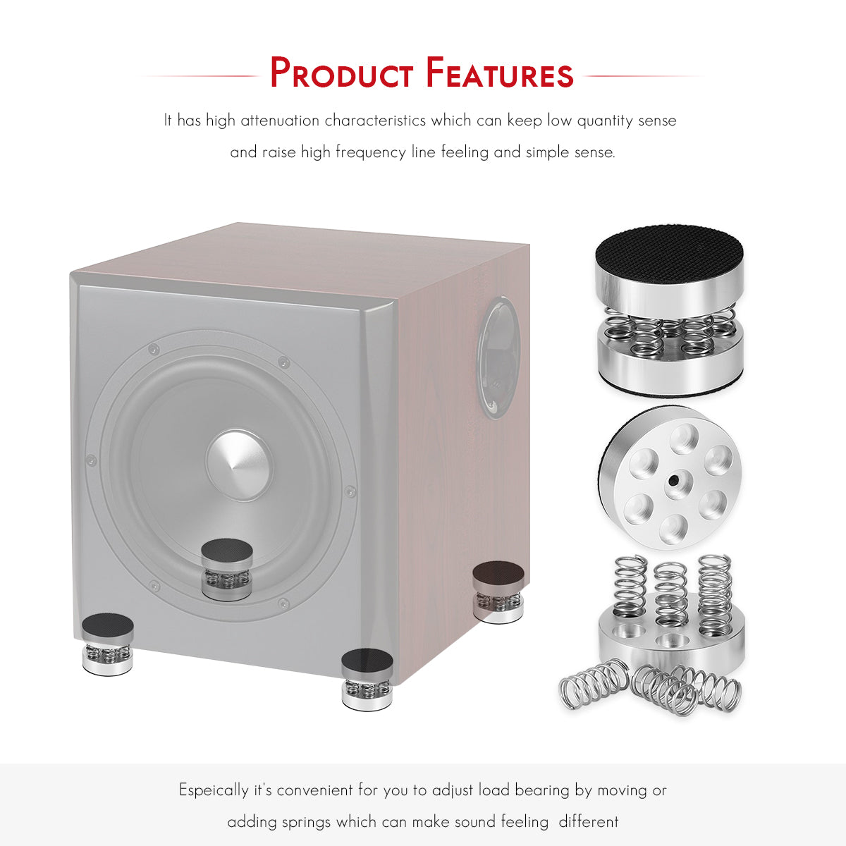 Nobsound 4PCS Aluminum Spring Speaker Spikes Pads Isolation Stand