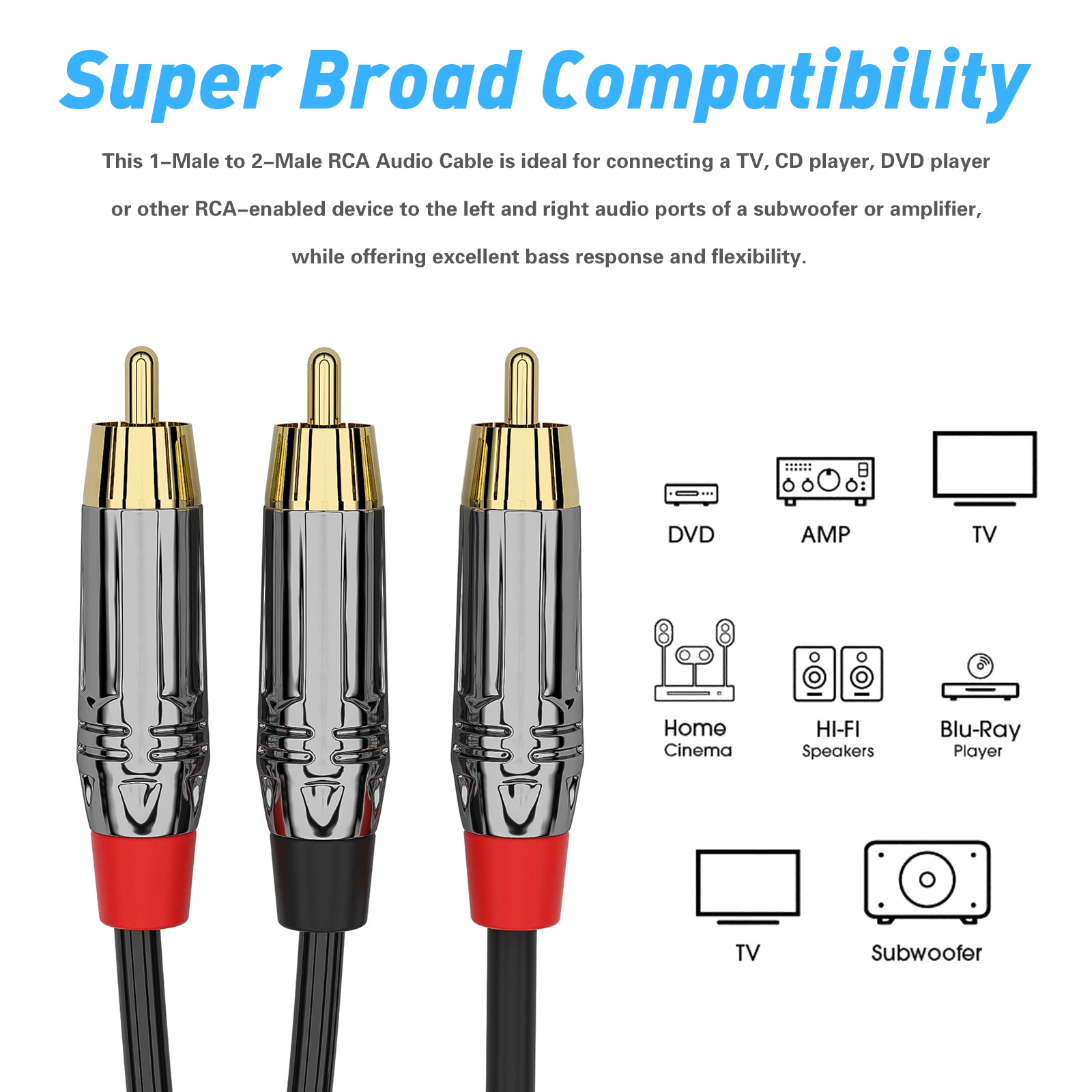 Cavo 2 Rca Maschio Cavo Audio RCA Da 25 Piedi (7,6m) - 2 Connettori RCA Maschio A 2 RCA Maschio, Per Collegamenti Stereo Cavo Rca Jack 3.5 Maschio - Foto 2