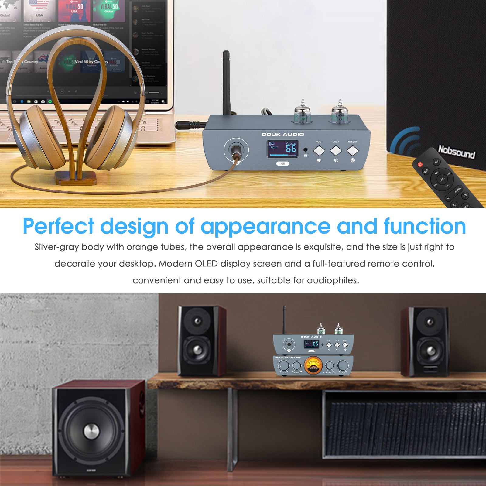 Douk Audio H8 HiFi Tube Bluetooth Preamp Receiver Balanced XLR/RCA Pre-Amplifier Headphone Amp