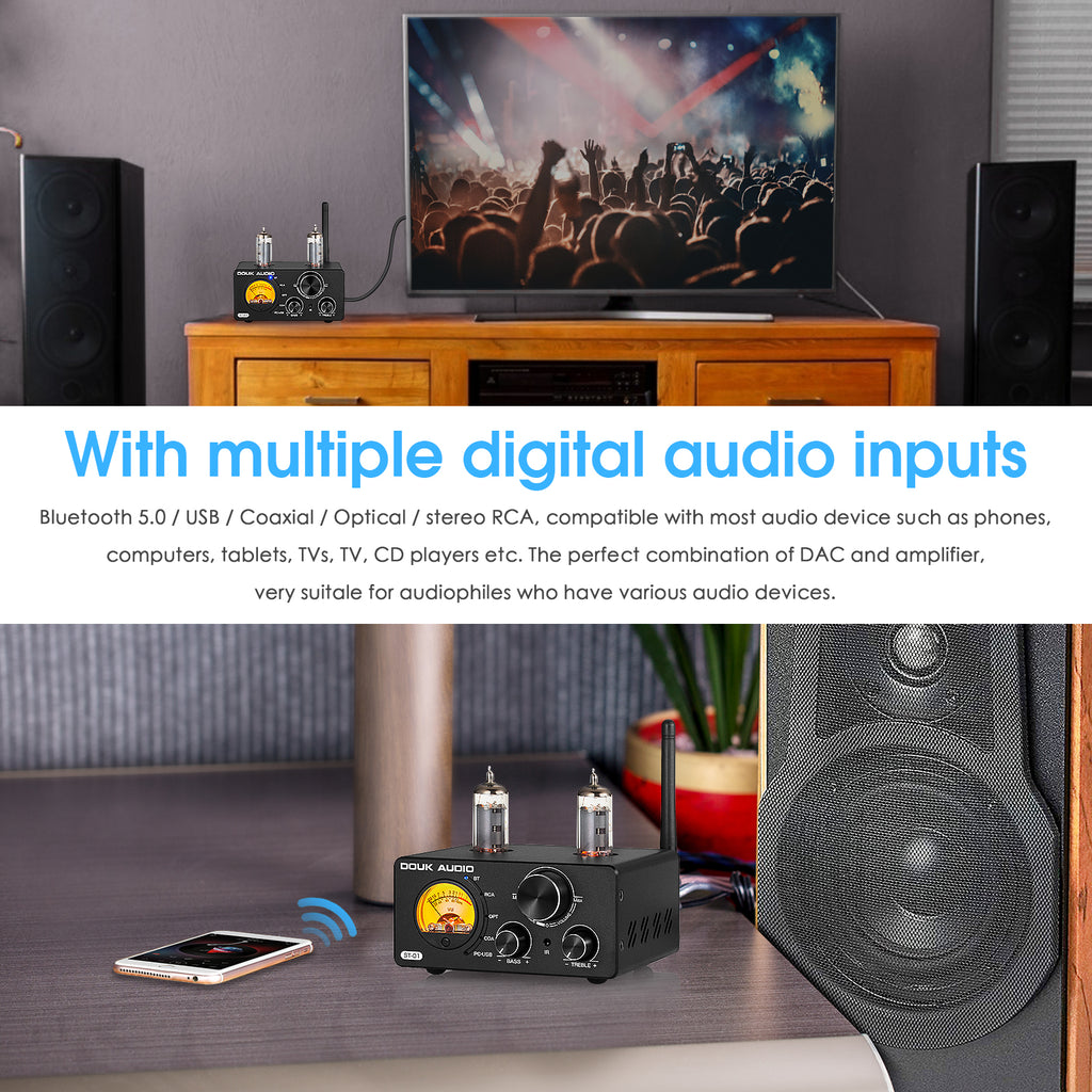 Douk Audio|ST-01 HiFi Bluetooth5.0|Tube Amplifier USB DAC COAX/OPT