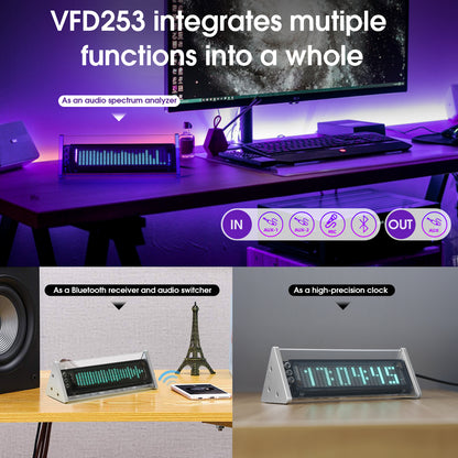 Douk Audio VFD253 3.5mm AUX Switcher Box VFD Audio Analyser Bluetooth 5.0 Receiver Home Desk Clock