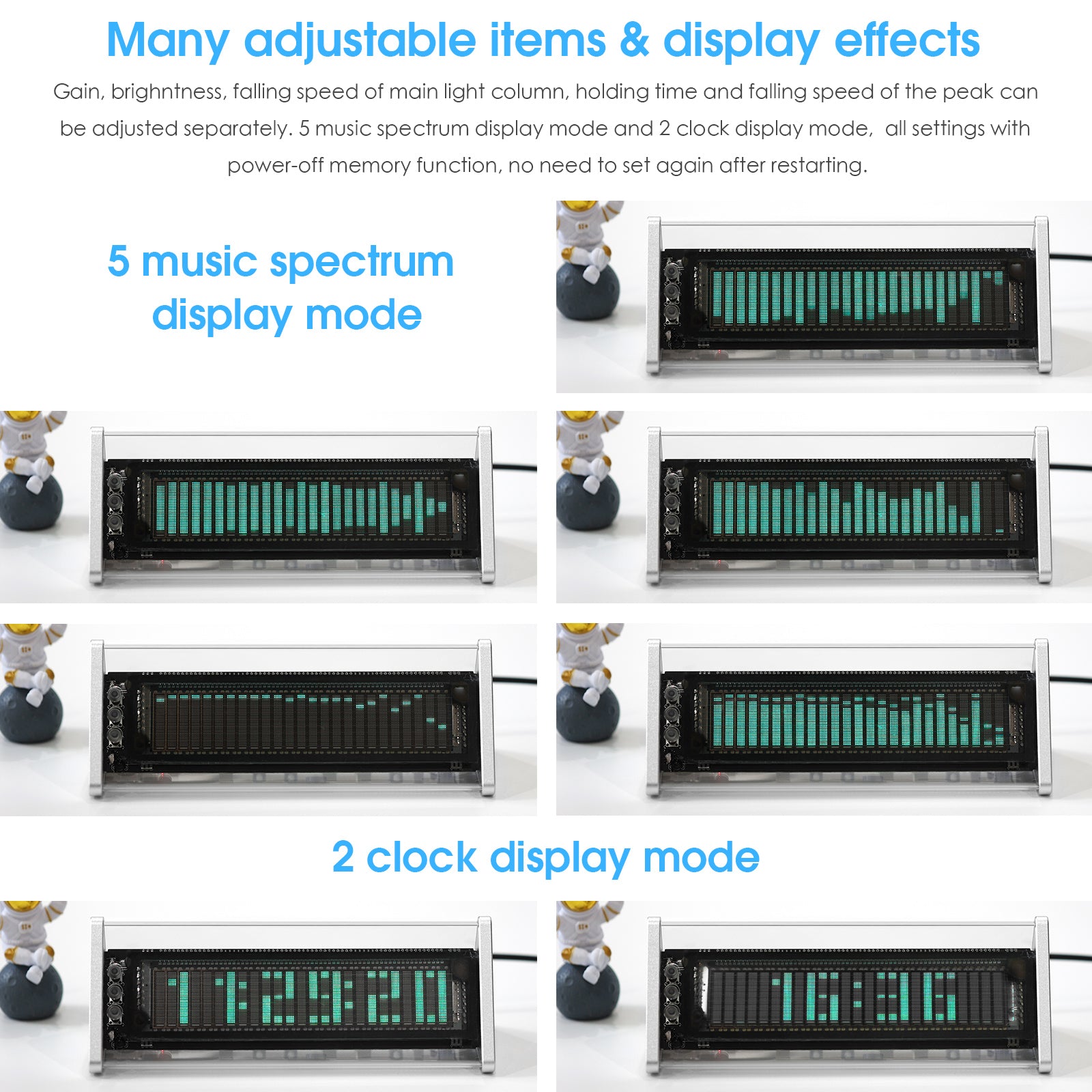 Douk Audio VFD253 3.5mm AUX Switcher Box VFD Audio Analyser Bluetooth 5.0 Receiver Home Desk Clock