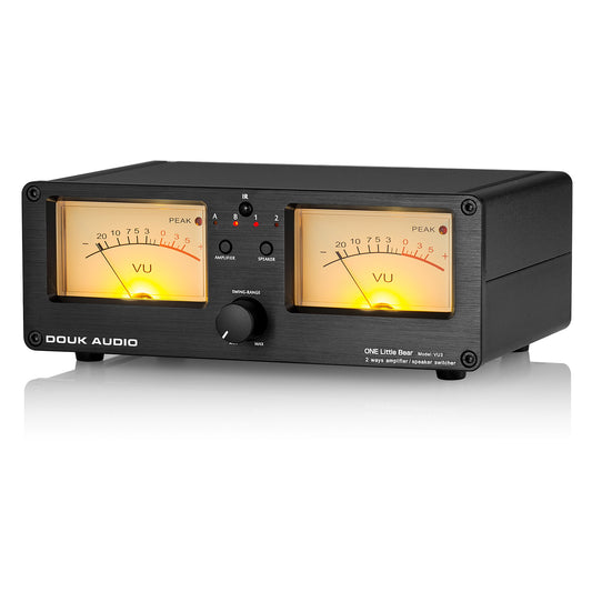 Douk Audio VU3 Dual Analog VU Meter 2-way Amplifier/Speaker Audio Switcher Box DB Panel Display
