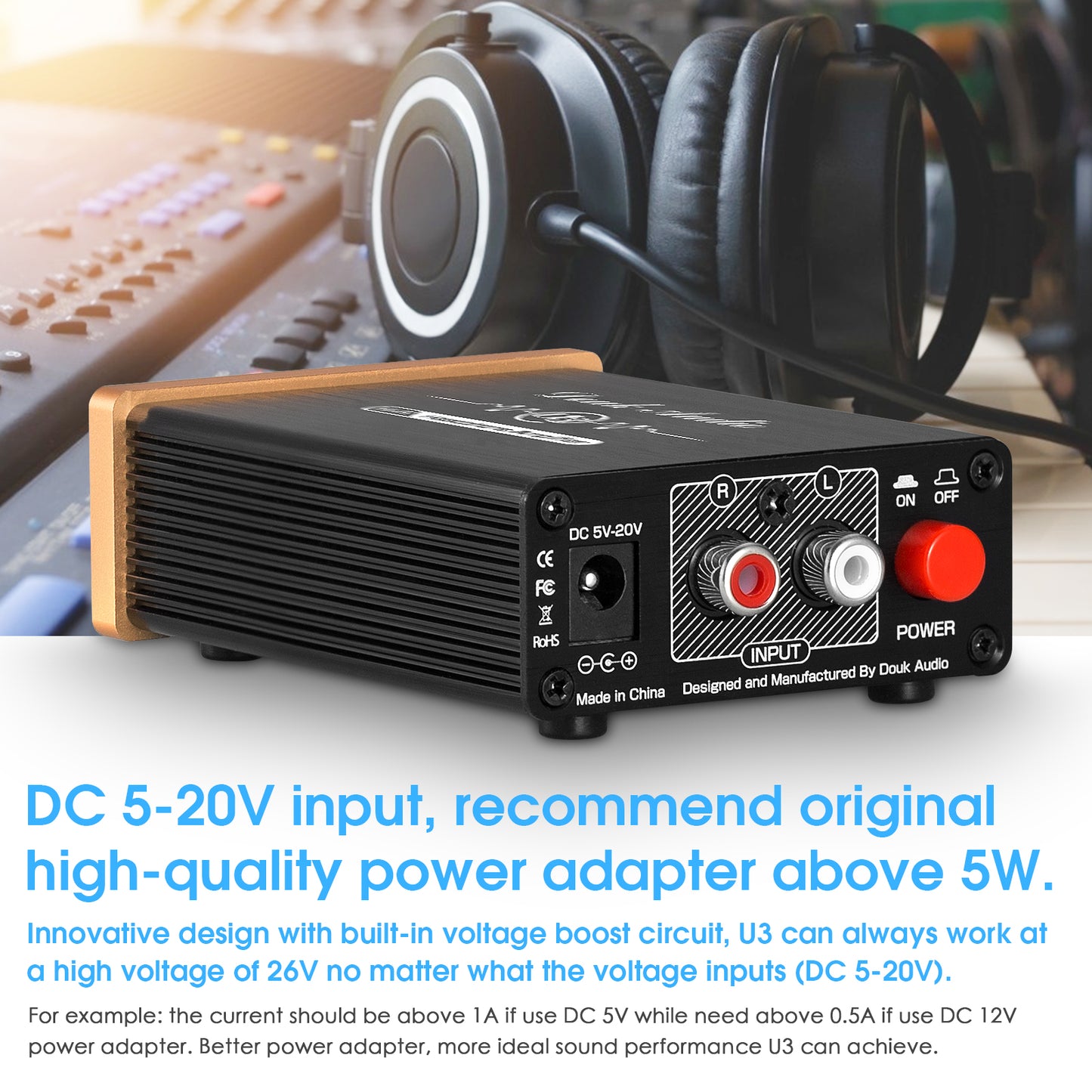 Douk Audio U3 迷你 A 类耳机放大器 HiFi 桌面立体声放大器，适用于 HD650/K701/DT880/T70/RS1e 